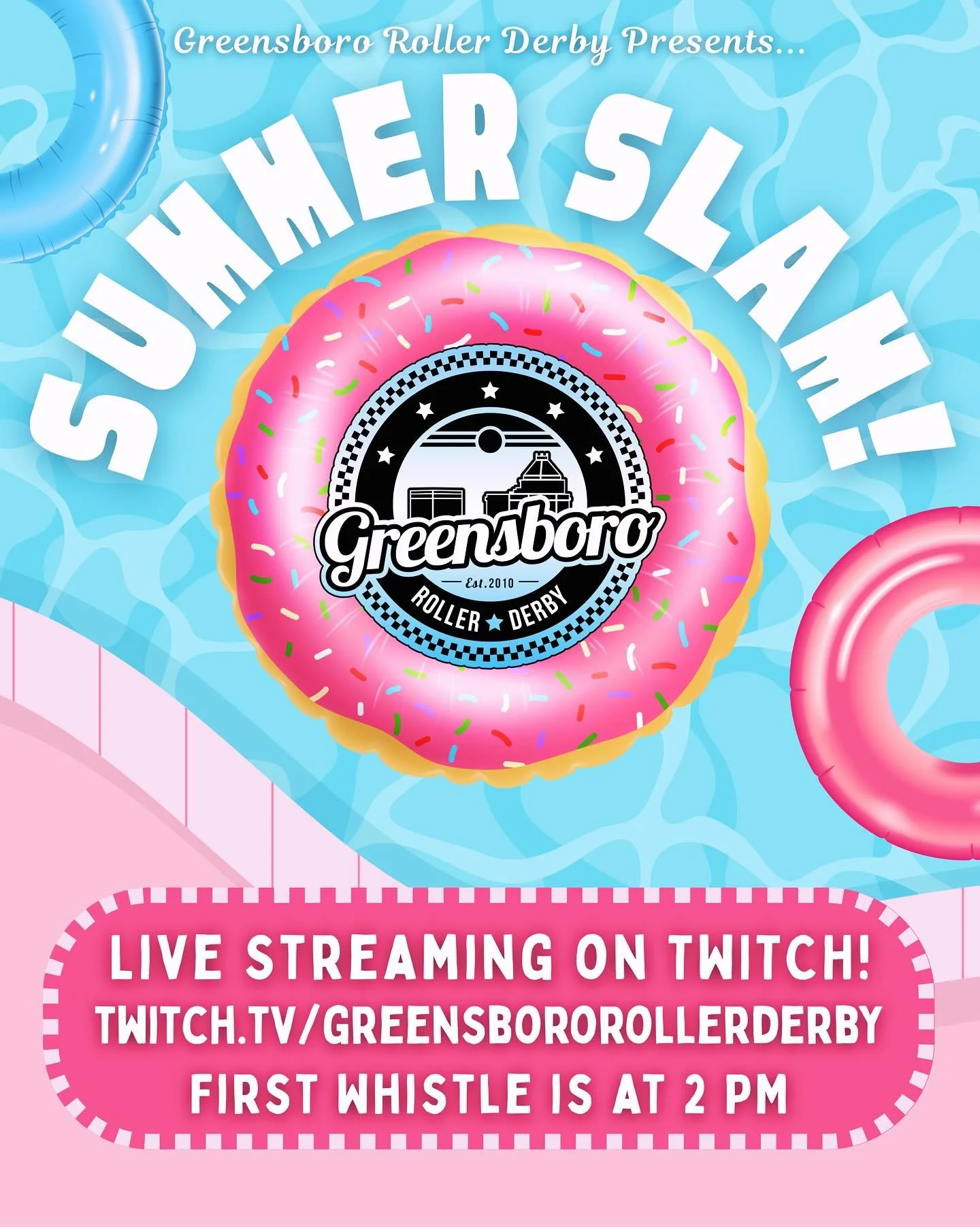 Can&rsquo;t make it to Summer Slam tomorrow? Don&rsquo;t sweat it! 🌞🛼

We&rsquo;re bringing the heat to you &mdash; catch all the action LIVE on Twitch!: twitch.tv/greensbororollerderby

🏆 First game starts at 2 PM
Game 2 (a/b scrimmage) starts at