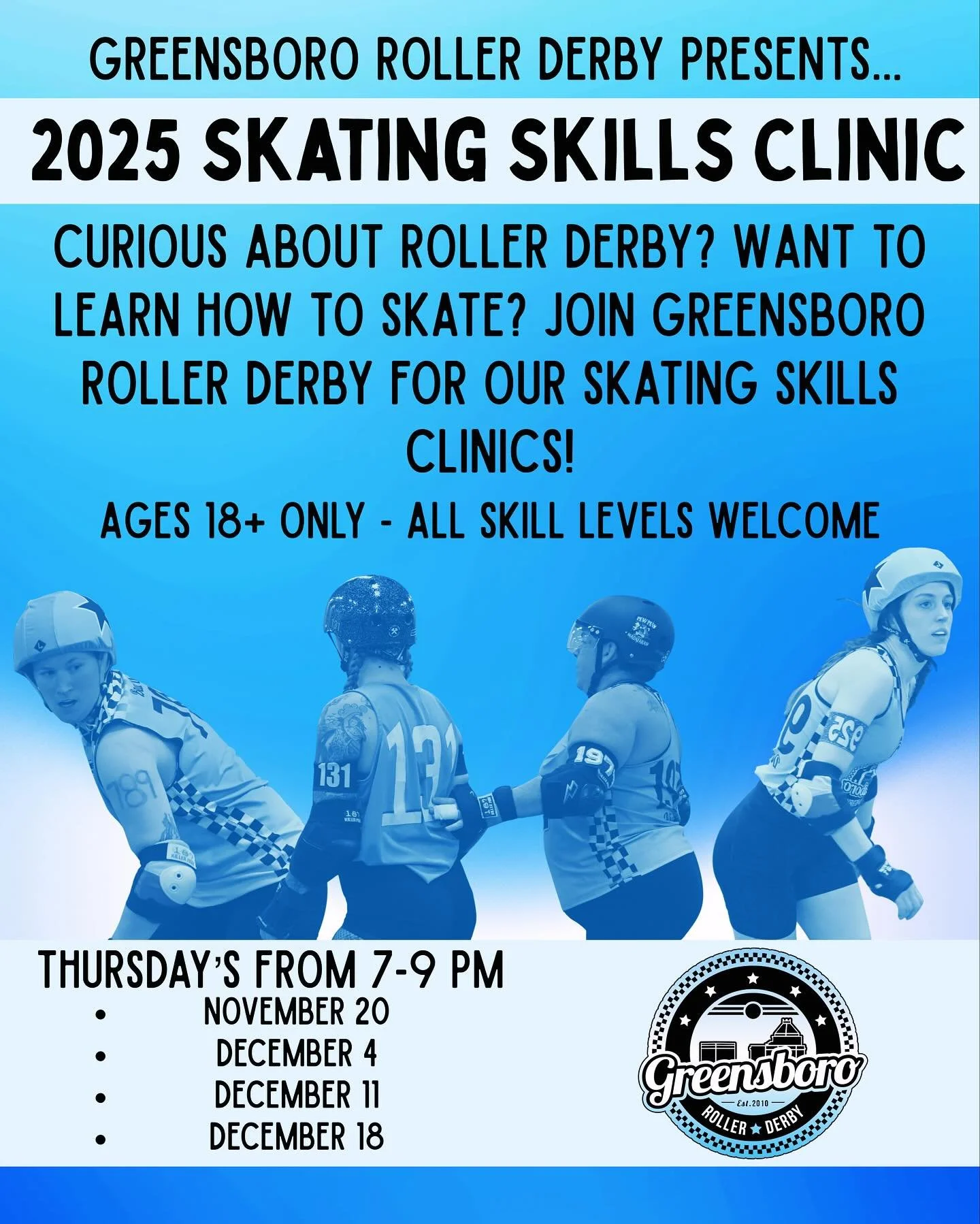 Are you curious about roller derby? Want to learn how to skate? Join us for our 2025 SKATING SKILLS CLINIC starting November 20th from 7-9 PM. 

18+ Only and open to ALL SKILL LEVELS! 

Follow the link in our bio or click here: https://docs.google.co