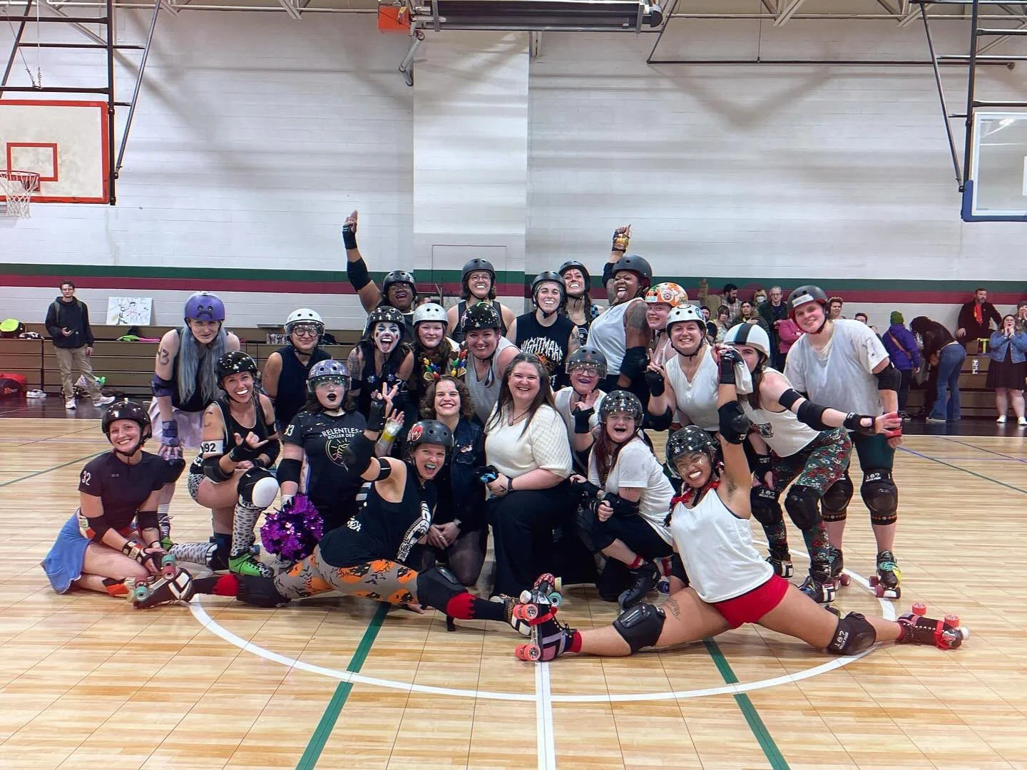 Our Scrimmage School grads made their derby debut last night in an epic face-off between Halloween Town and Christmas Town, and it was a SCREAMING success! 👻🎅

From spooky spins to jolly jams, our new skaters brought the holiday chaos to the track 