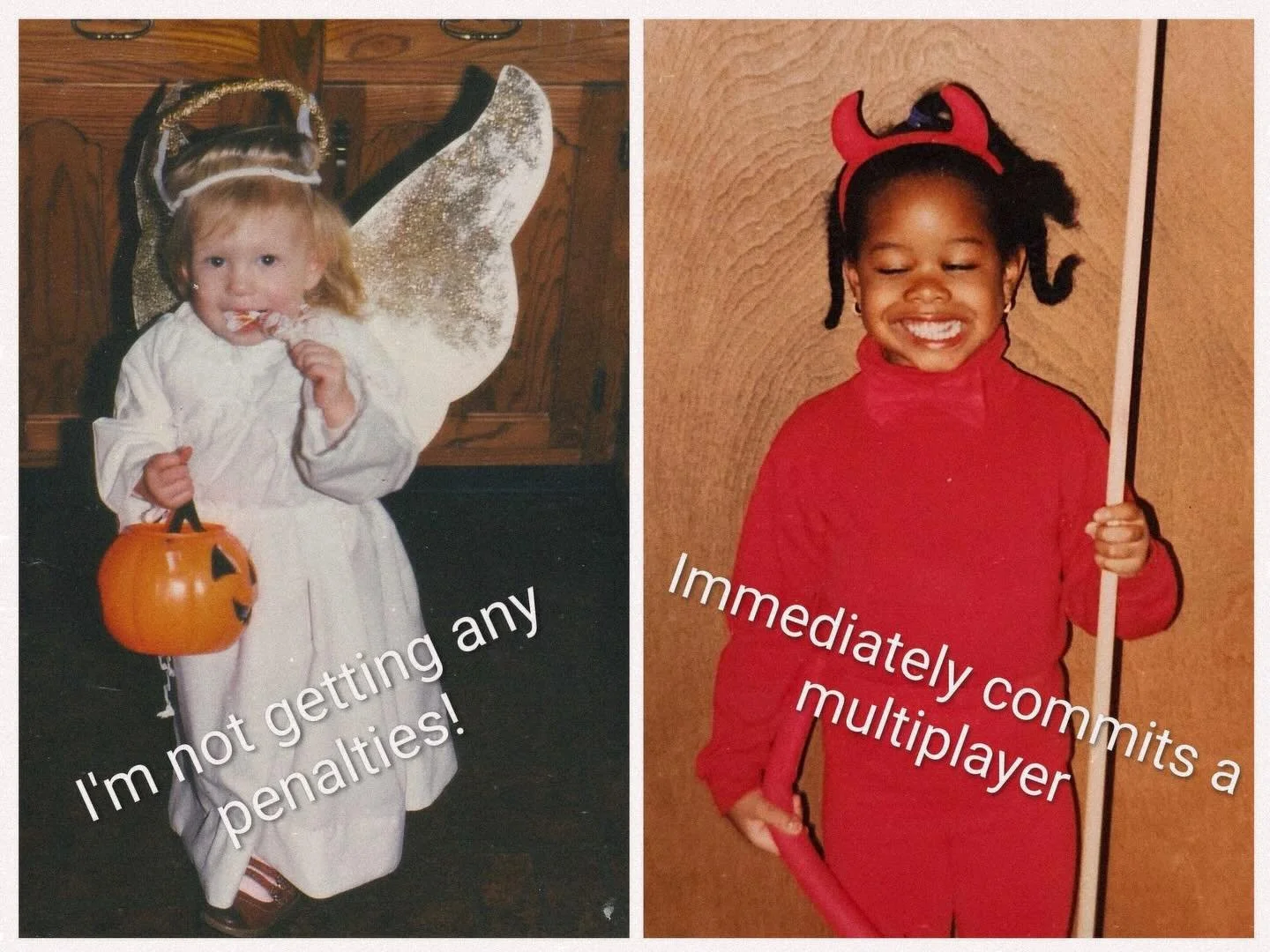 We can be the angel OR the devil on your shoulder (thanks to our very own Cruella DeWheels for the cute memes) ft. Speed 😇 &amp; Sherm 😈