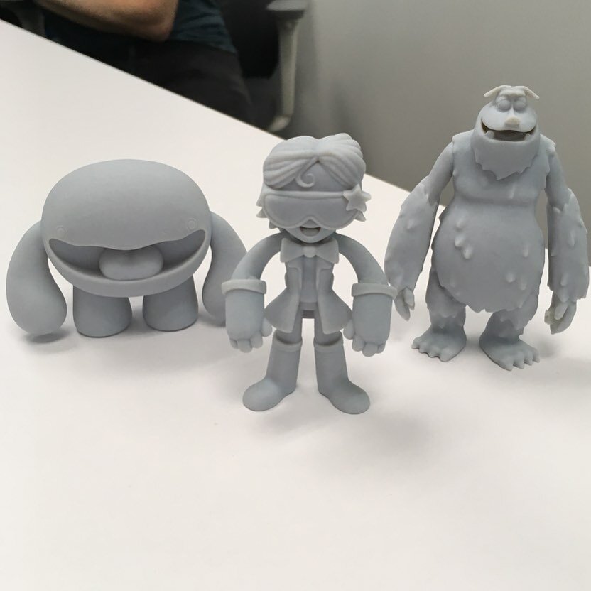 Initial printed prototypes for Osmo vinyl toys.