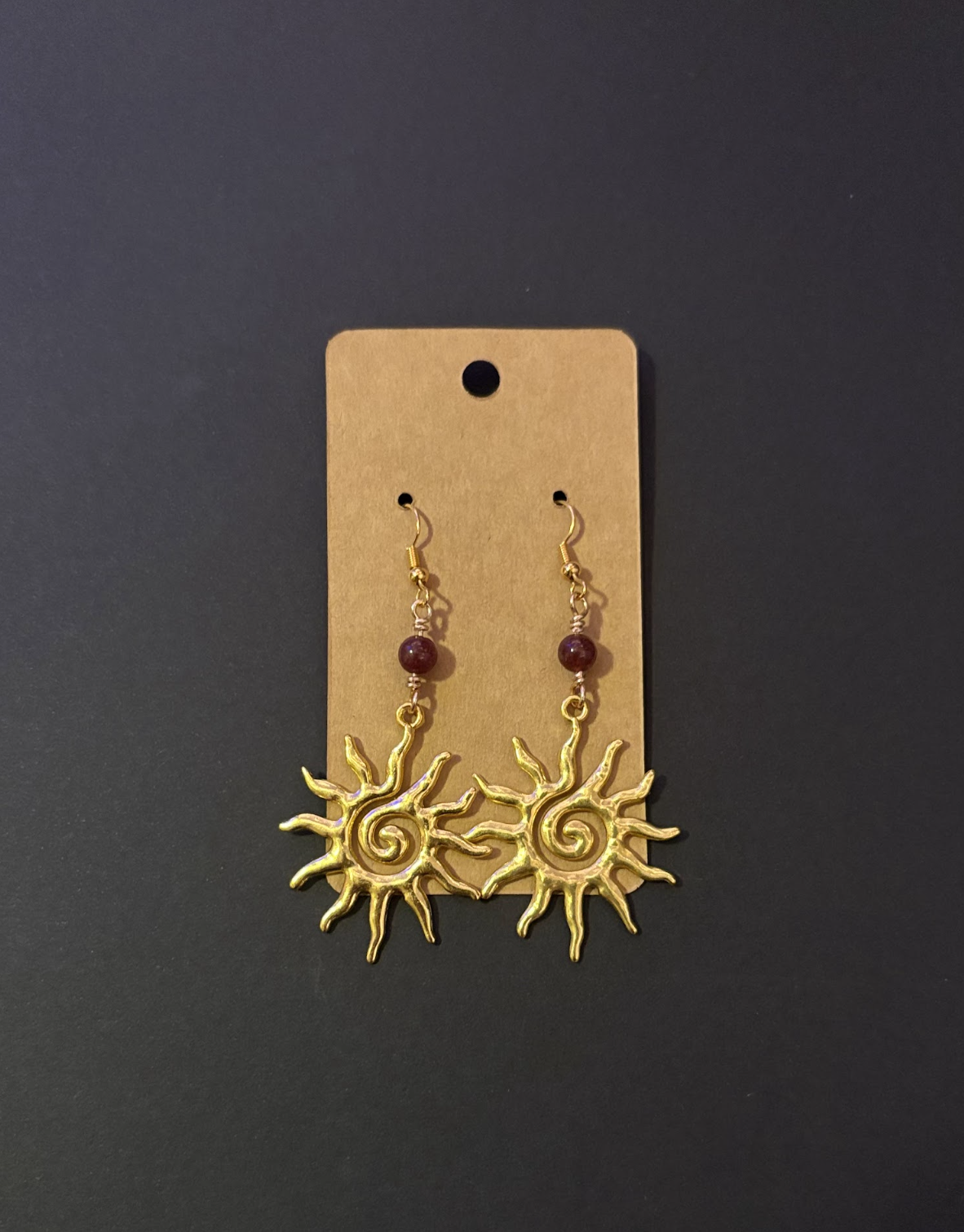 Garnet Jade Spiral Sun Earrings
