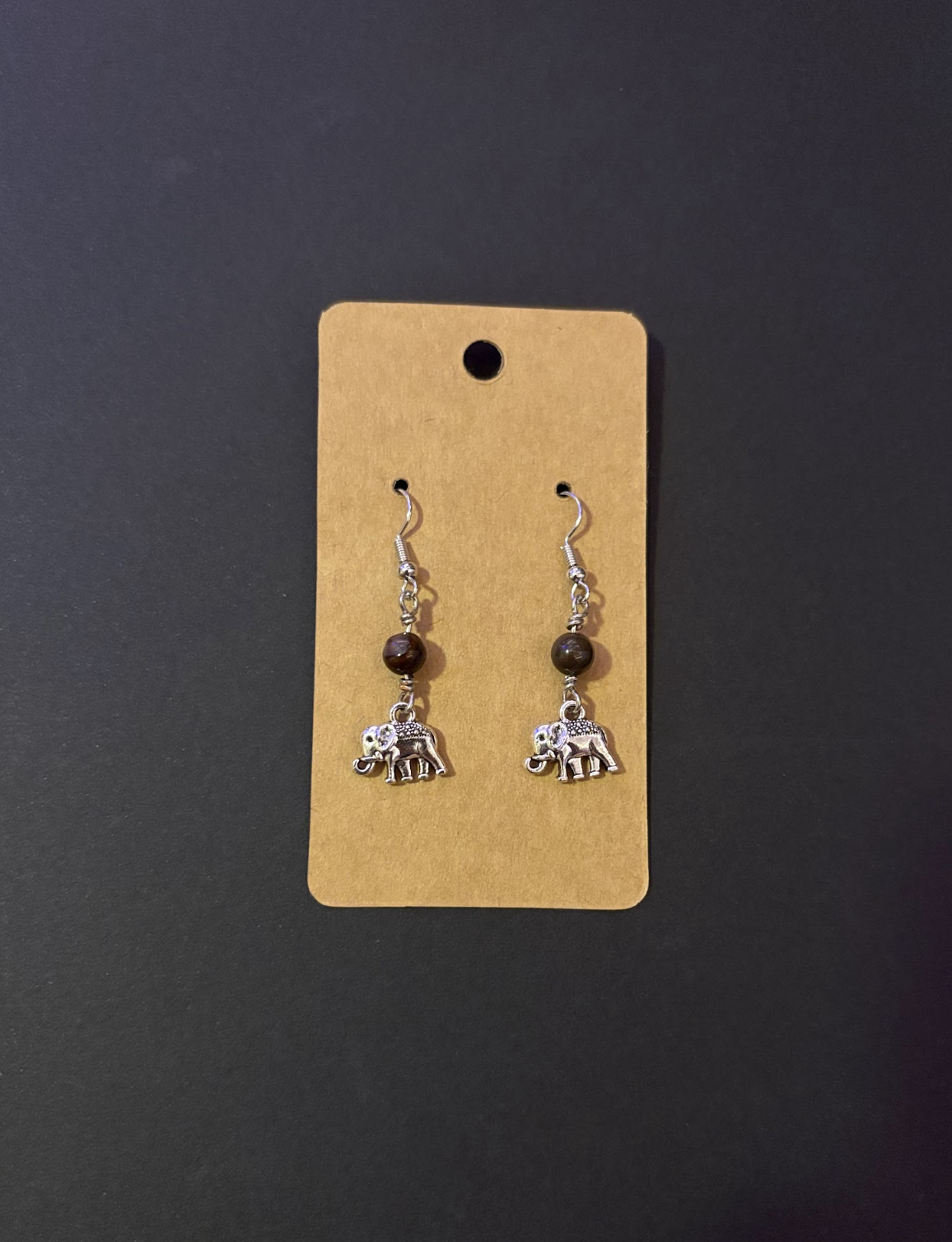 Coffee Striped Agate Elephant Earrings