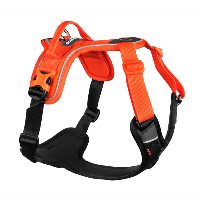 Non-stop Dogwear Ramble Harness - Features adjustable neck & girth straps, front & back leash attachments, a handle, reflective trim, and four colors to choose from. Fits girths 15.7-49.6" and is an excellent choice for giant breed dogs!