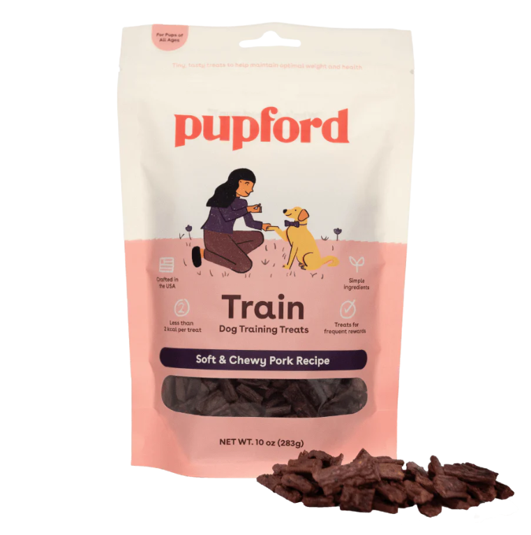 Pupford Soft & Chewy Pork - less than 2 kcals/treat. Also available in beef, chicken, lamb & turkey.