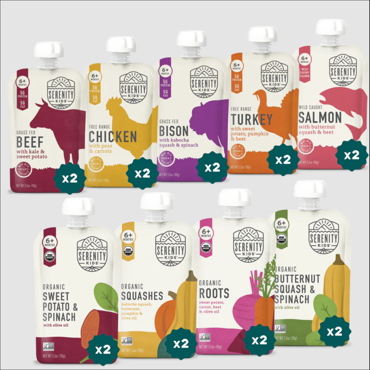 nine different baby food recipe pouches