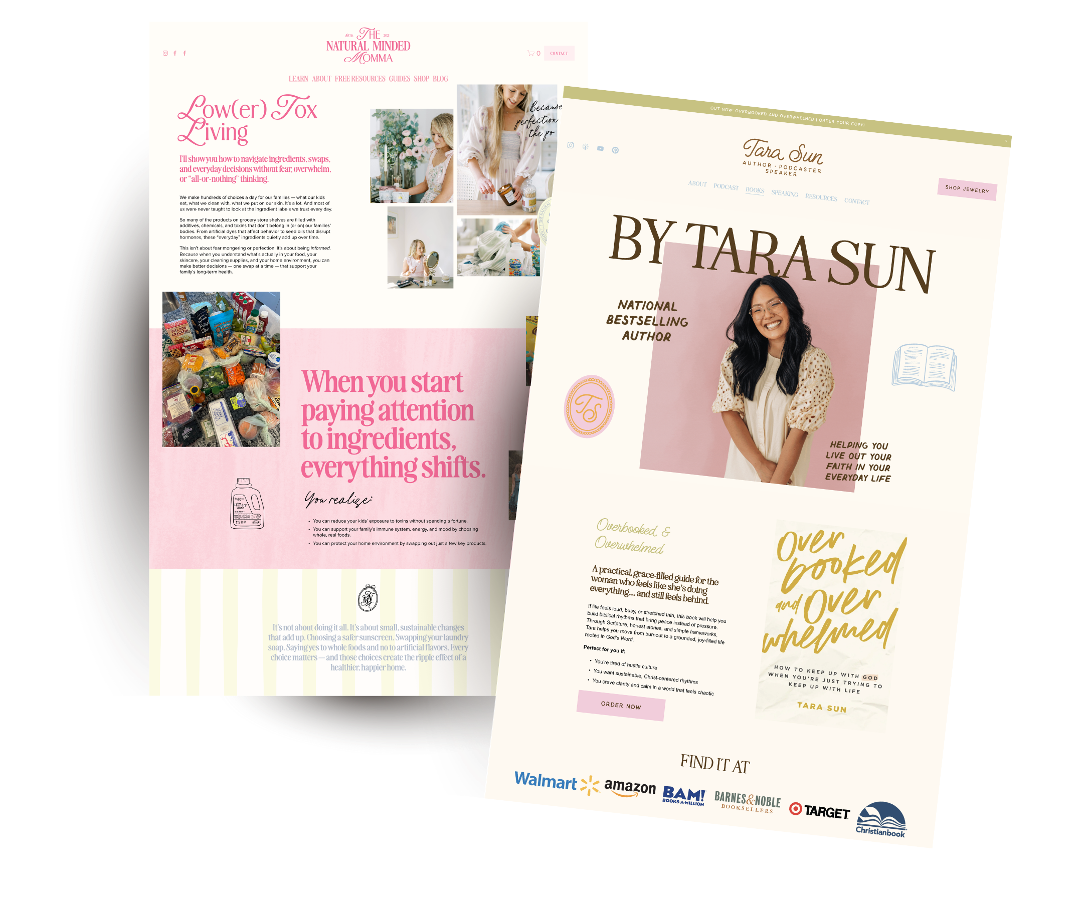Author website design and influencer website design portfolio featuring The Natural Minded Momma and Tara Sun, showcasing strategic personal brand websites for wellness influencers and bestselling authors.