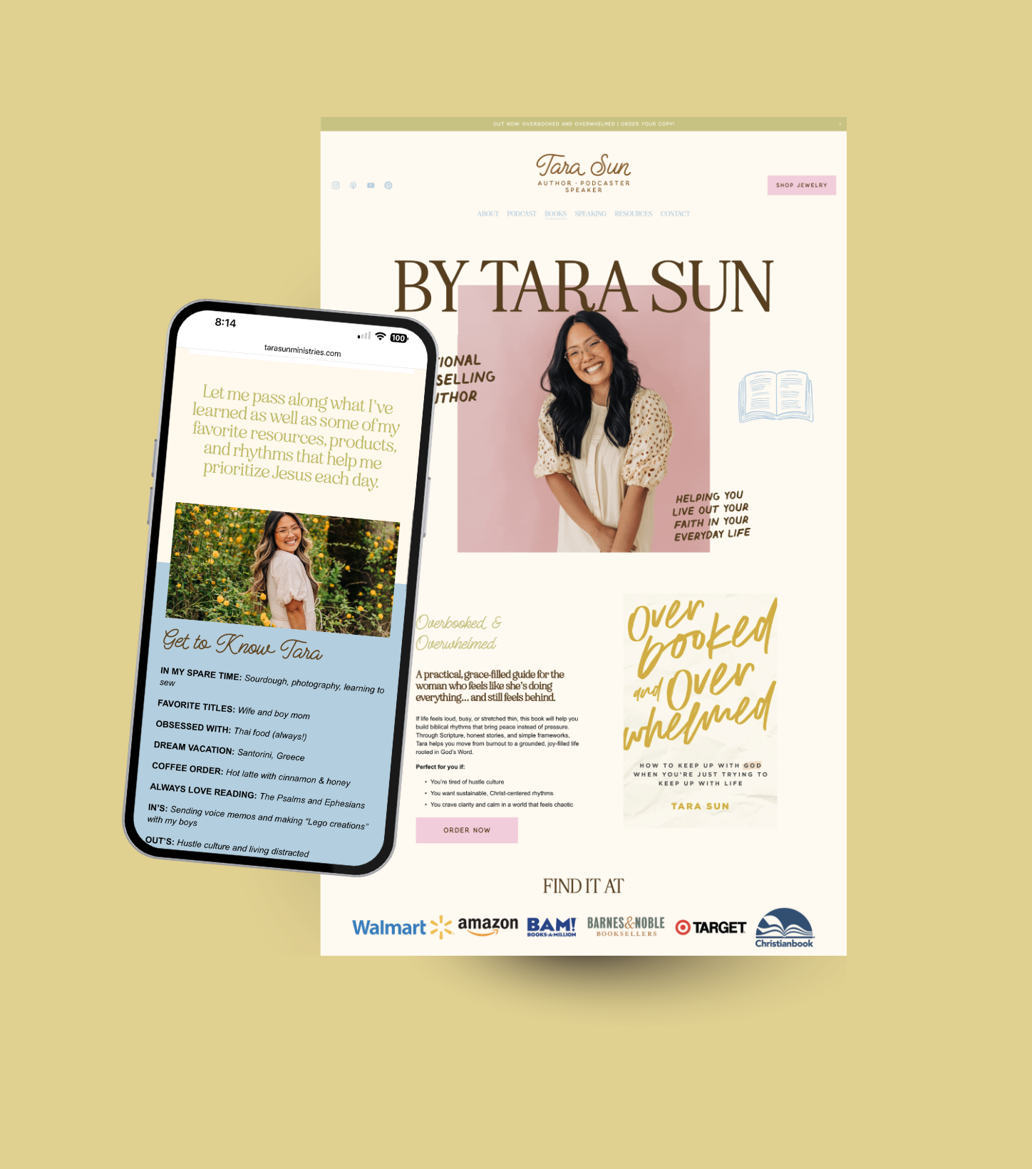 Tara Sun's new branding in an iPhone and website mockup