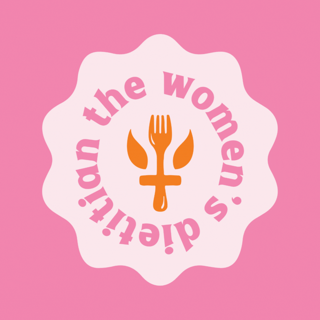 a bright pink and orange rotating logo for the womens dietitian featuring a fork in the center