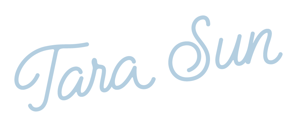 Tara Sun’ displayed in an elegant, light blue calligraphic script with a soft, feminine feel.