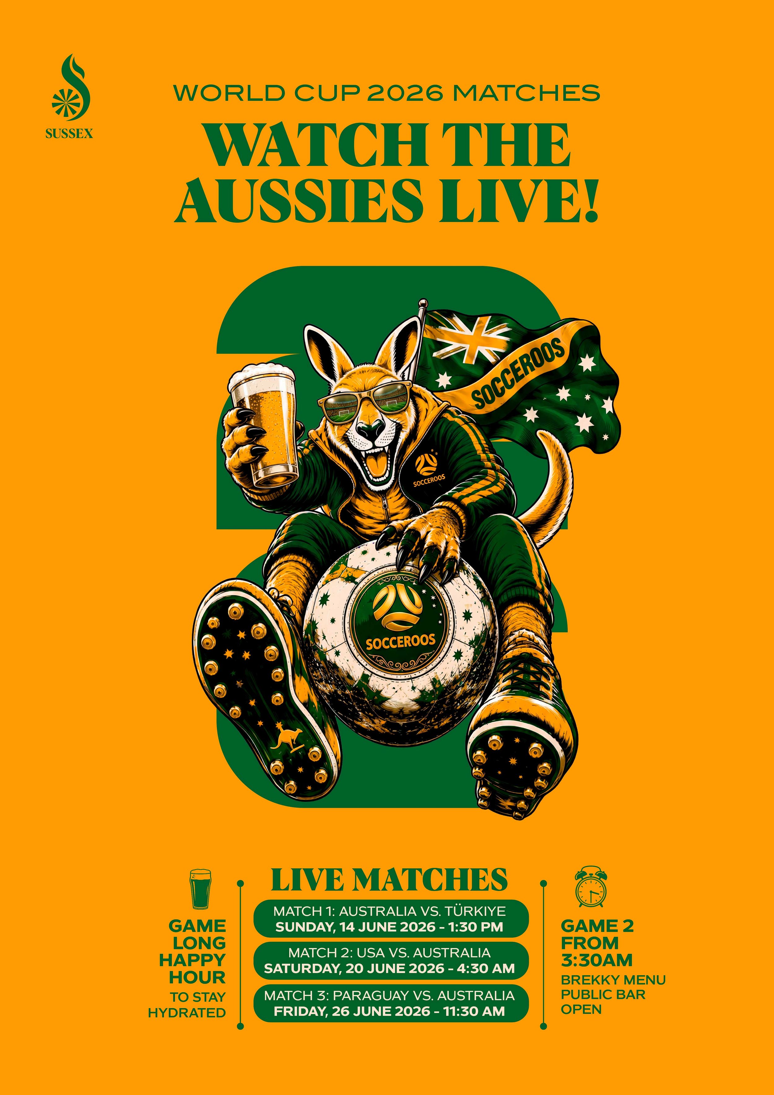 Watch the Socceroos Live at Sussex Hotel Walkerville