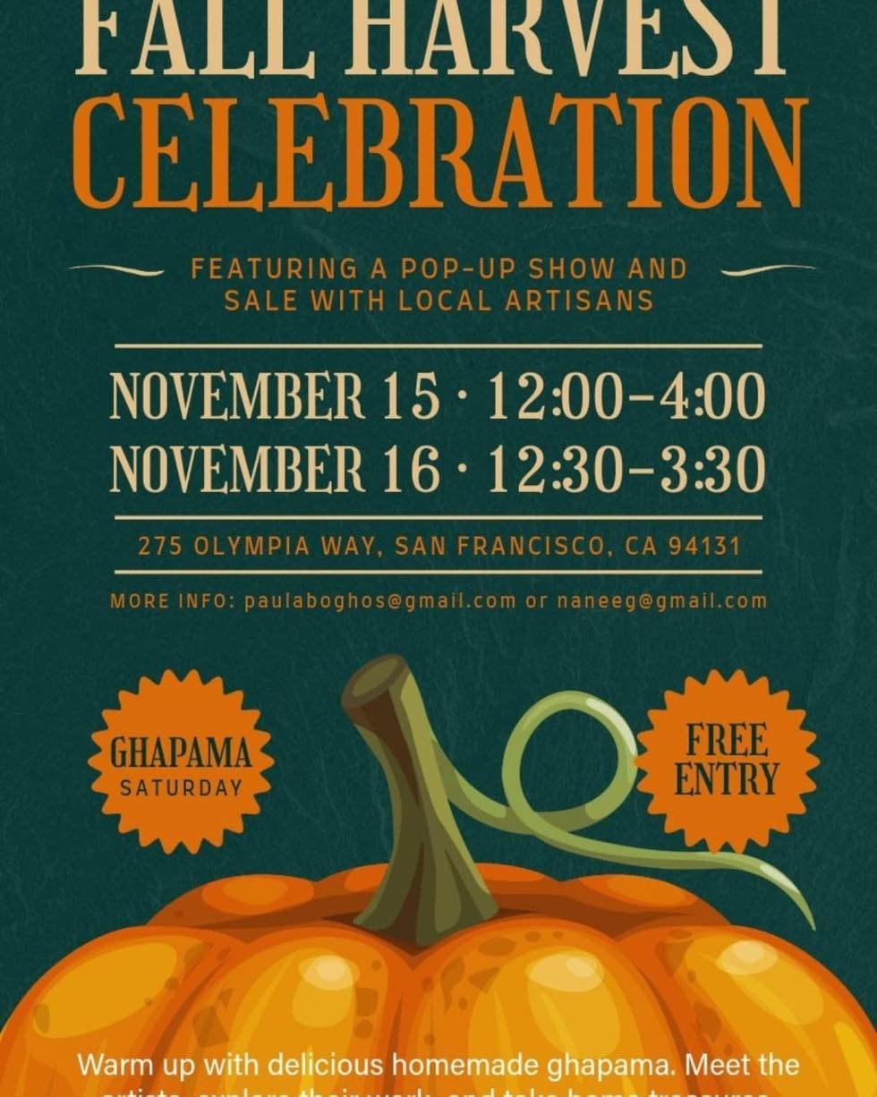 Don't miss this fun and festive ocassion at St John Church 275 Olympia Way, San Francisco this weekend Saturday and Sunday. Arts and crafts and Ghapama. What could be better.