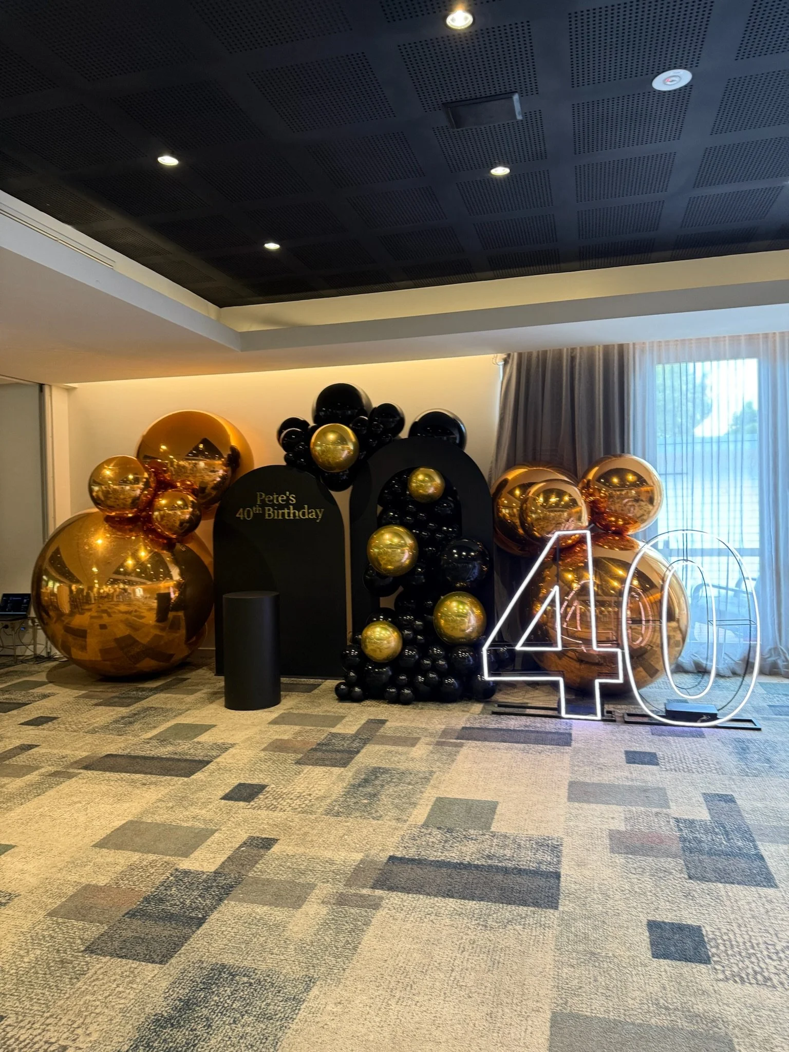 gold shiny balls full event set up.JPG