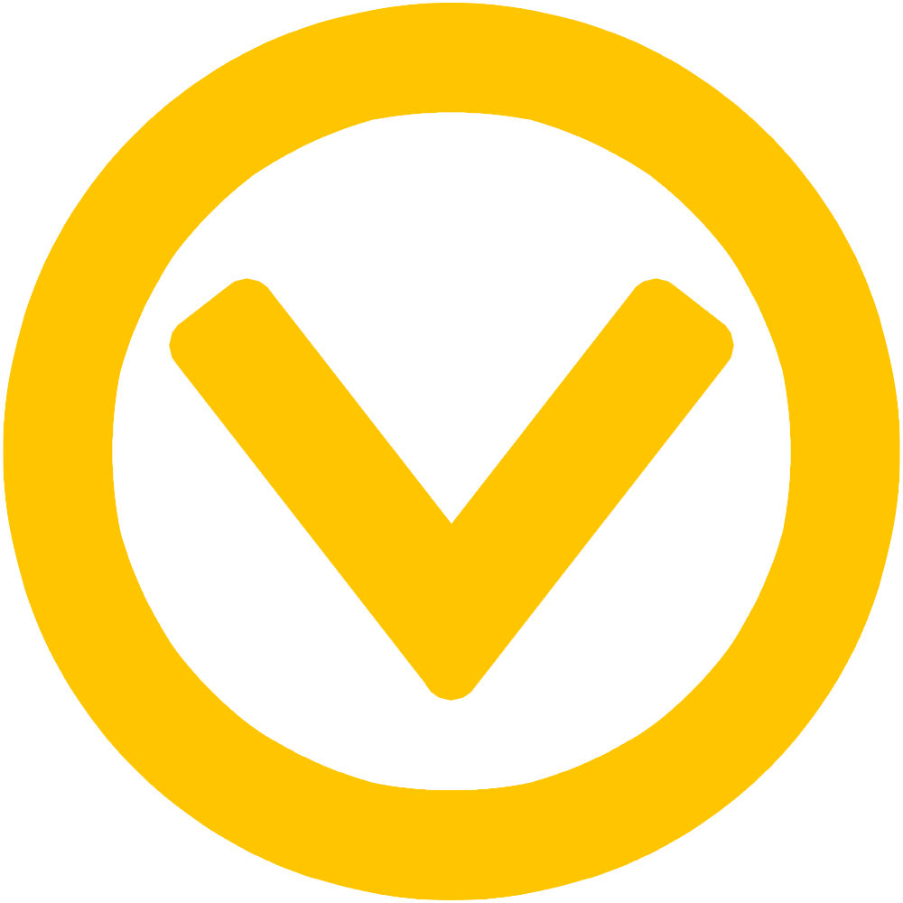 Yellow check mark inside a yellow circle on a black background