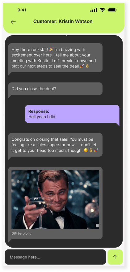 screenshot of Sales buddi app chat page