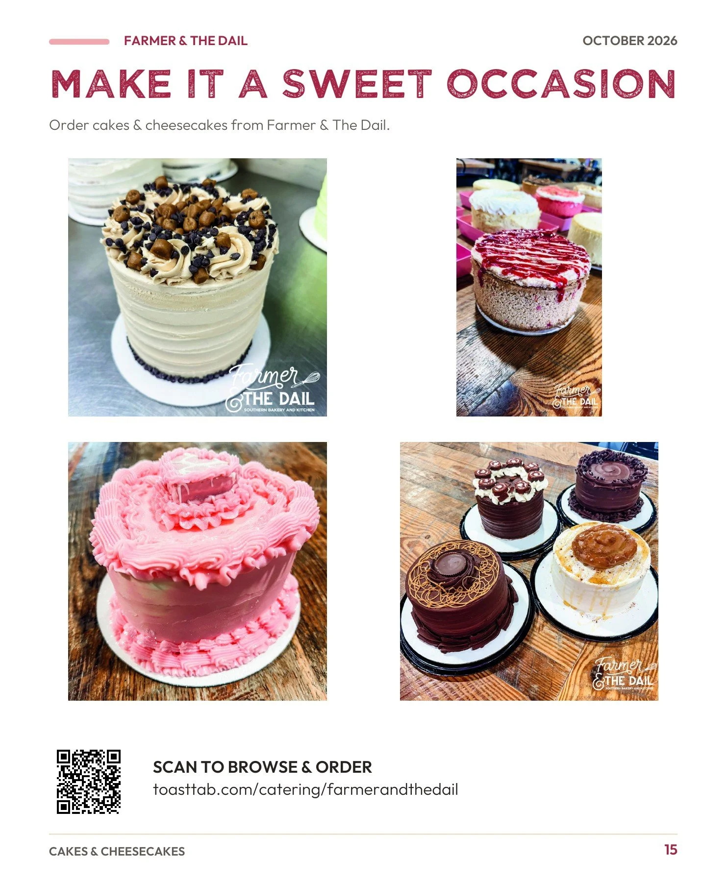 October 2026 menu — page 15: Cakes and cheesecakes