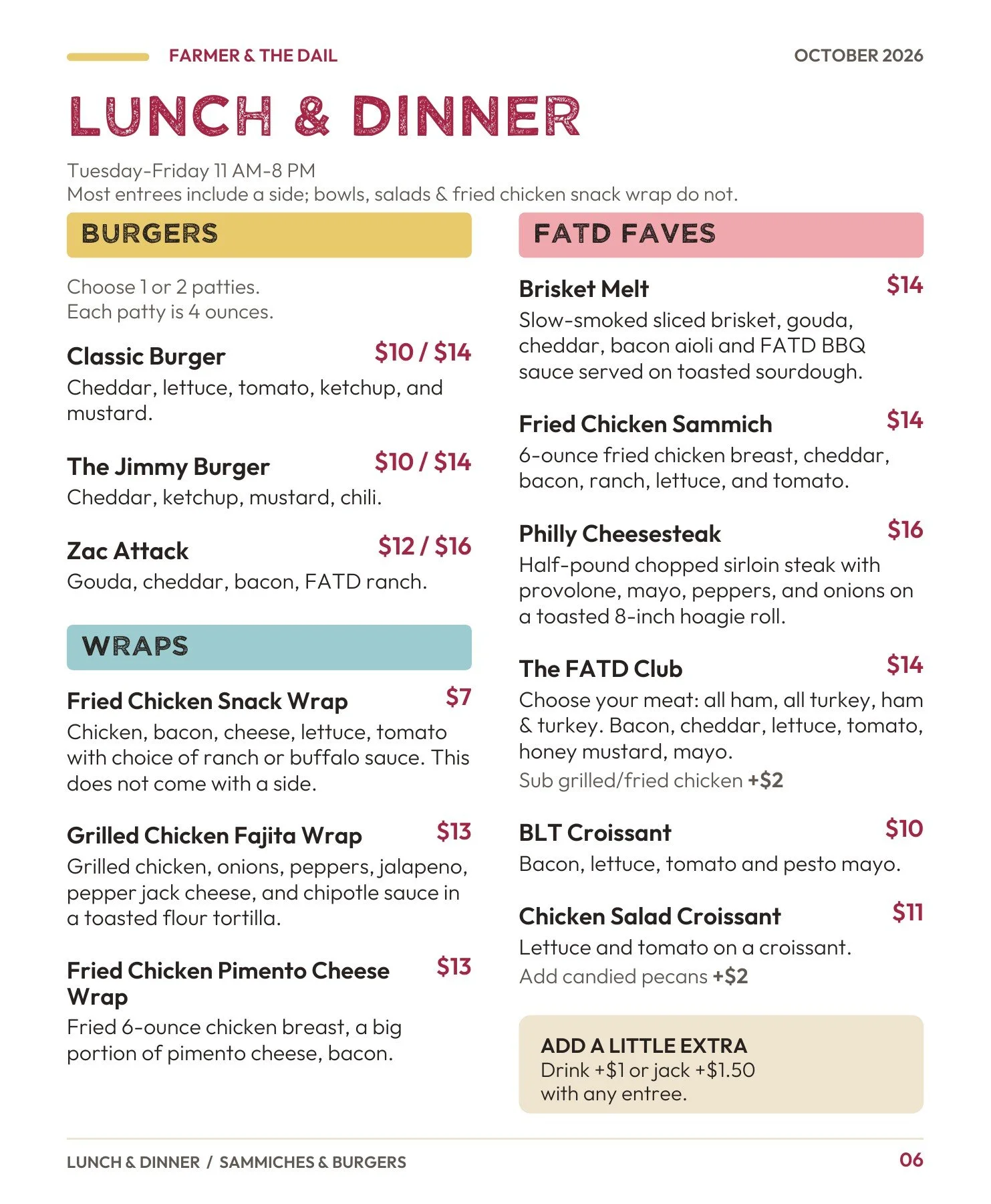 October 2026 menu — page 6: Lunch and dinner