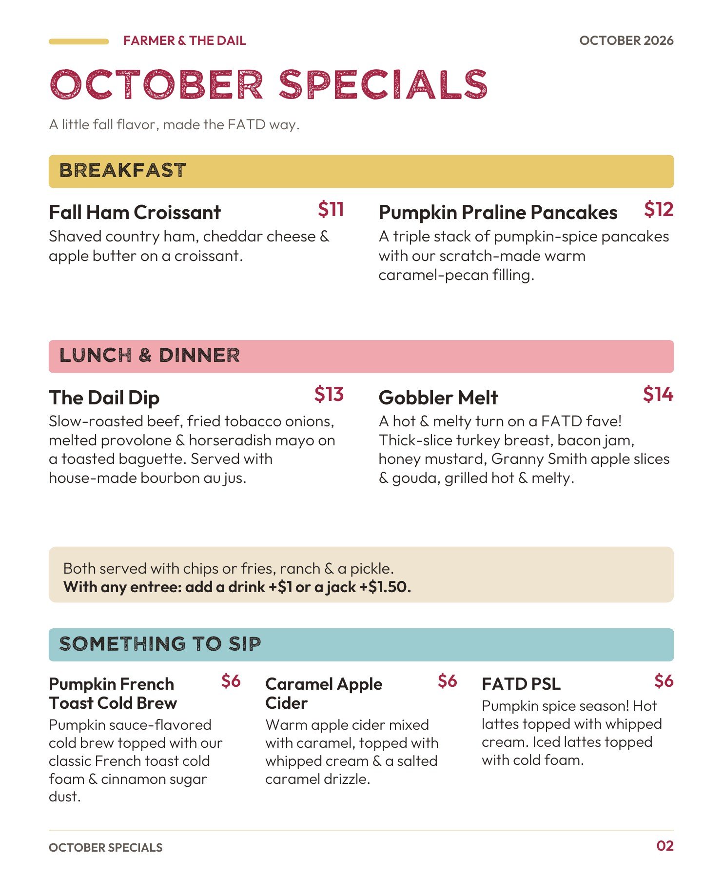 October 2026 menu — page 2: October specials