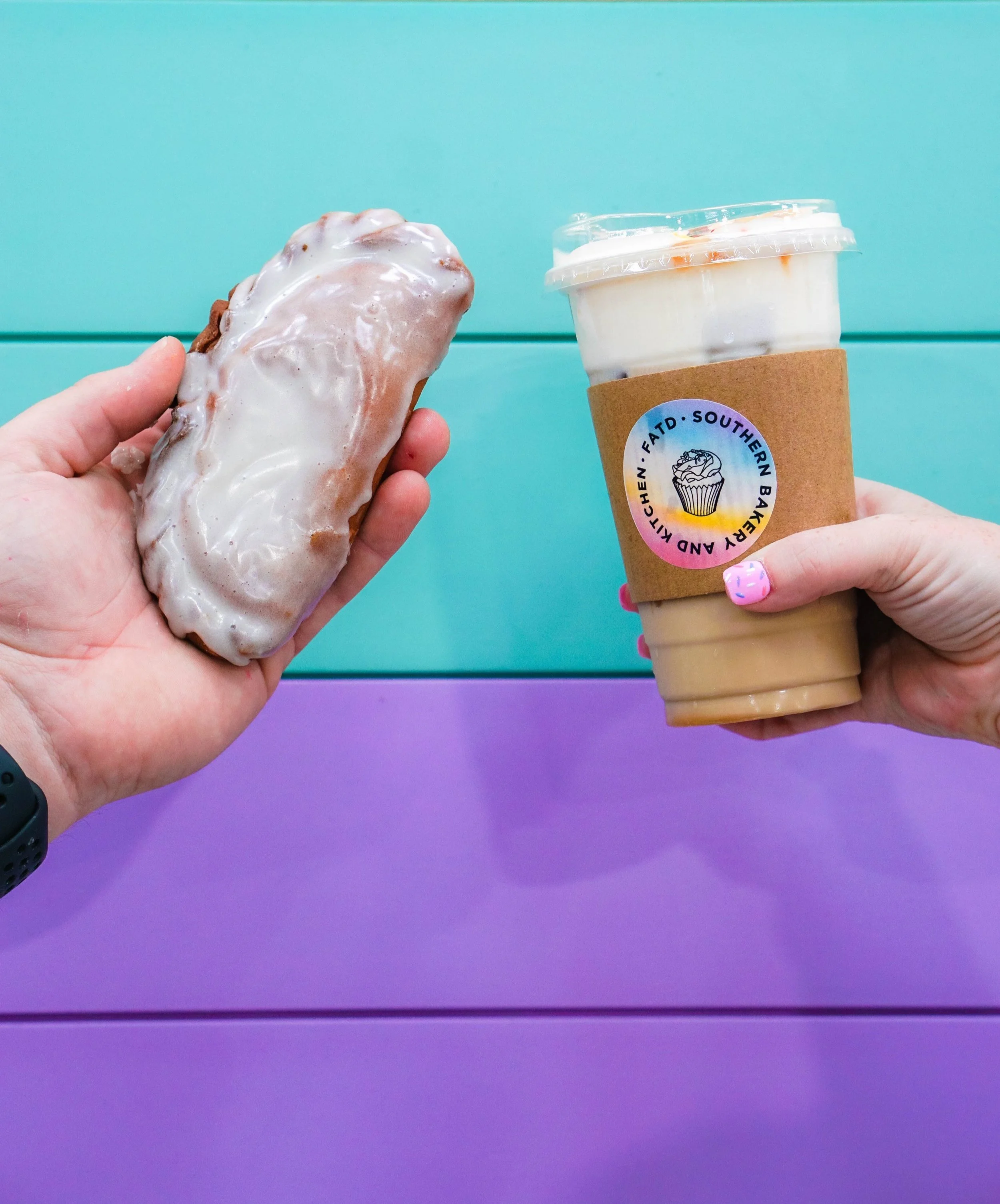 A glazed apple jack and iced coffee from Farmer and the Dail