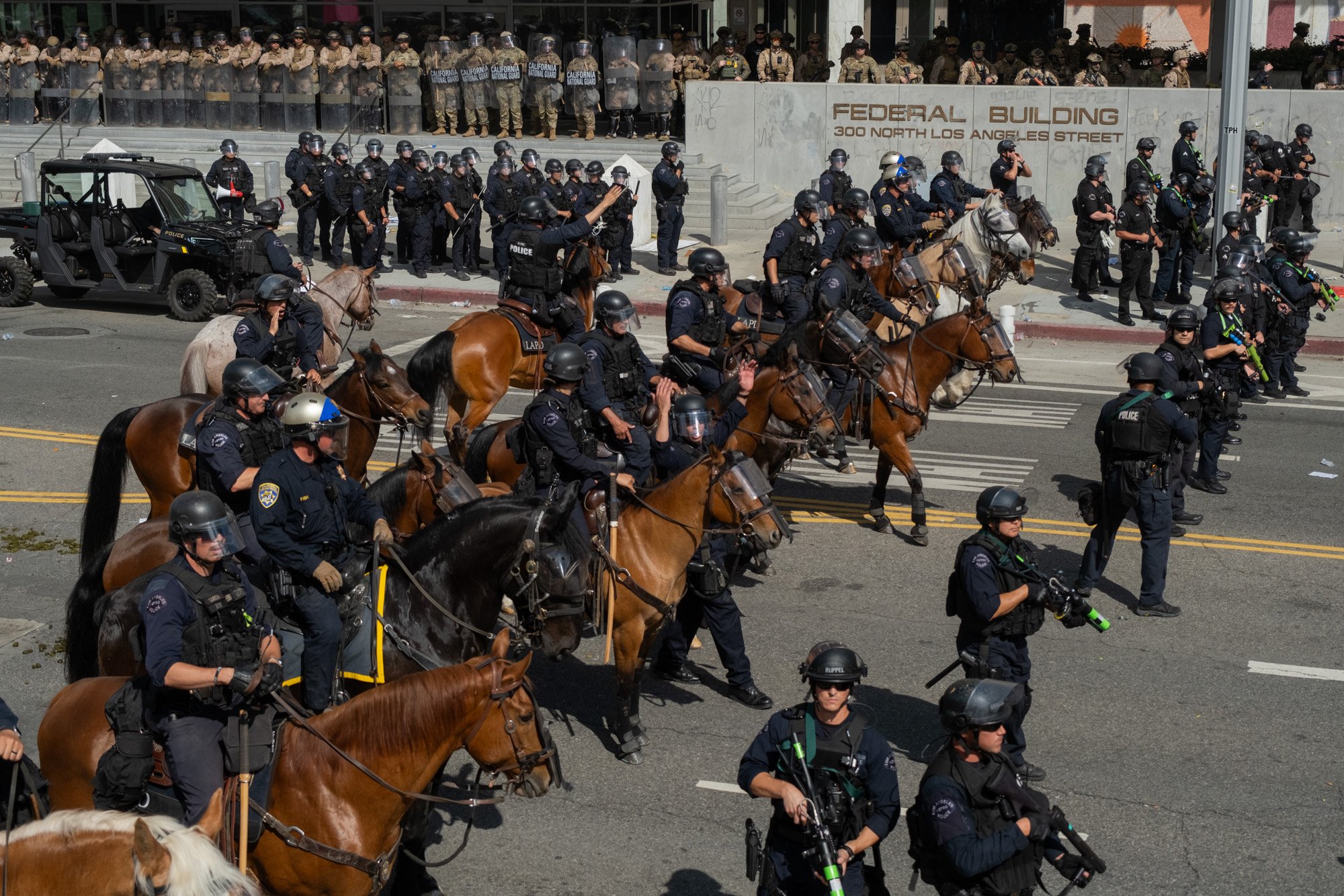 The Los Angeles Police Department begin dispersing protesters outside the Federal building in downtown Los Angeles during the No Kings Protest. Los Angeles, CA, USA (6/14/25)
