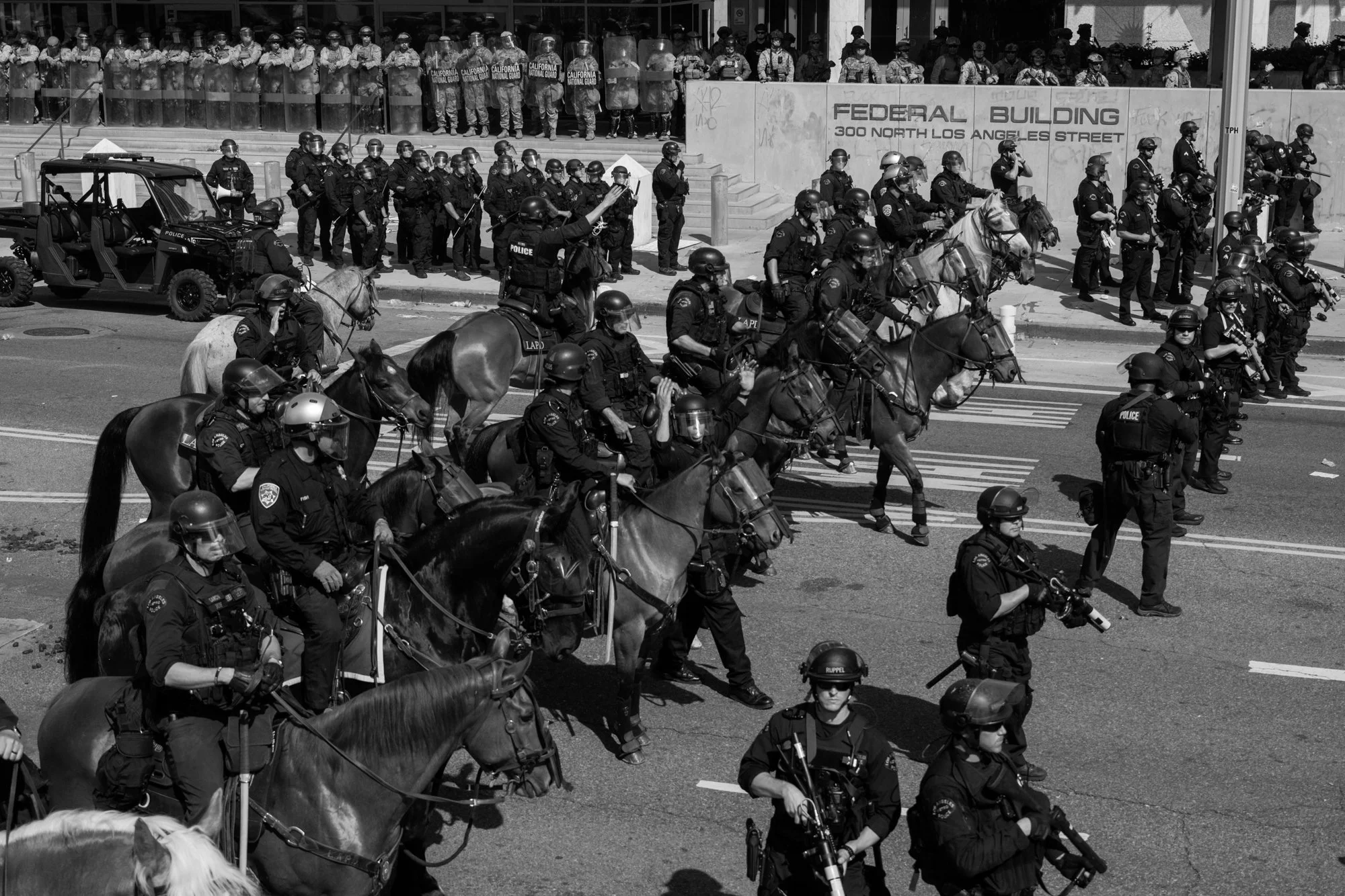  The Los Angeles Police Department begin dispersing protesters outside the Federal building in downtown Los Angeles during the No Kings Protest.  Los Angeles, CA, USA (6/14/25) 