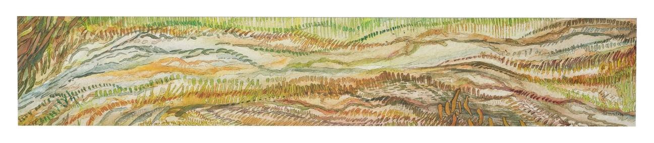 “On The Move…..”
Pen & Ink, Acrylic on handmade paper
29.5” X 5.5” 2009