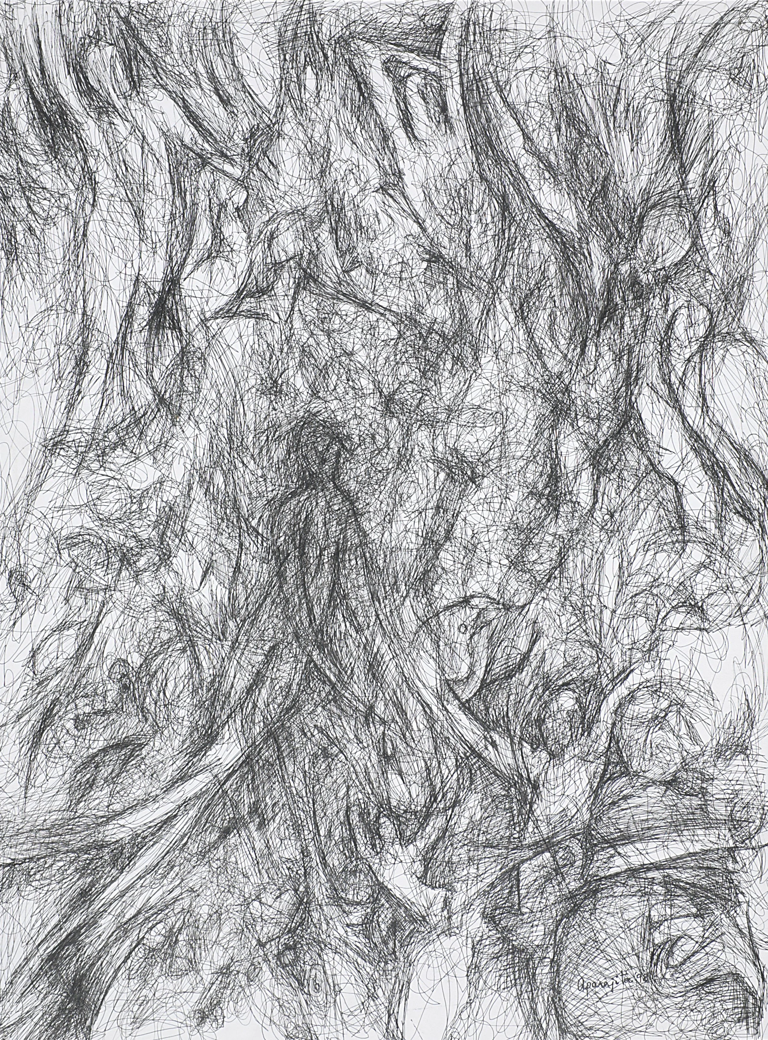 Emerging,
 pen & ink,
 18 * 24, 1998