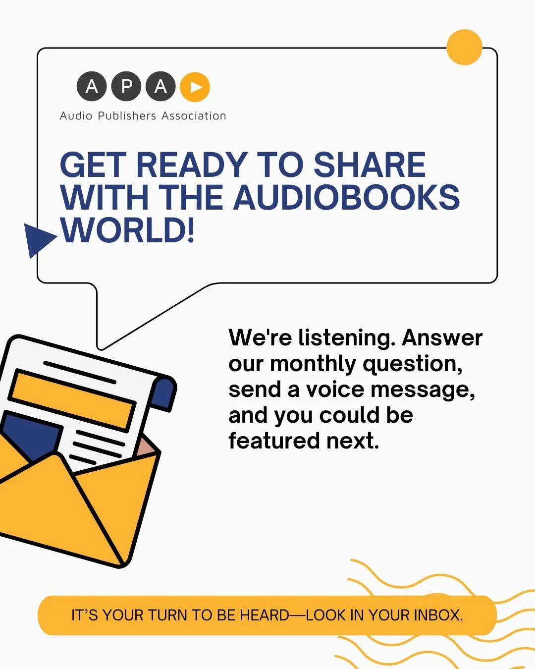 If you're subscribed to our newsletter, you're first in line.
We send the question directly to your inbox each month, just hit reply with your voice message or audio story.
No fancy equipment needed. Just your voice and your love for audiobooks.
✨ W