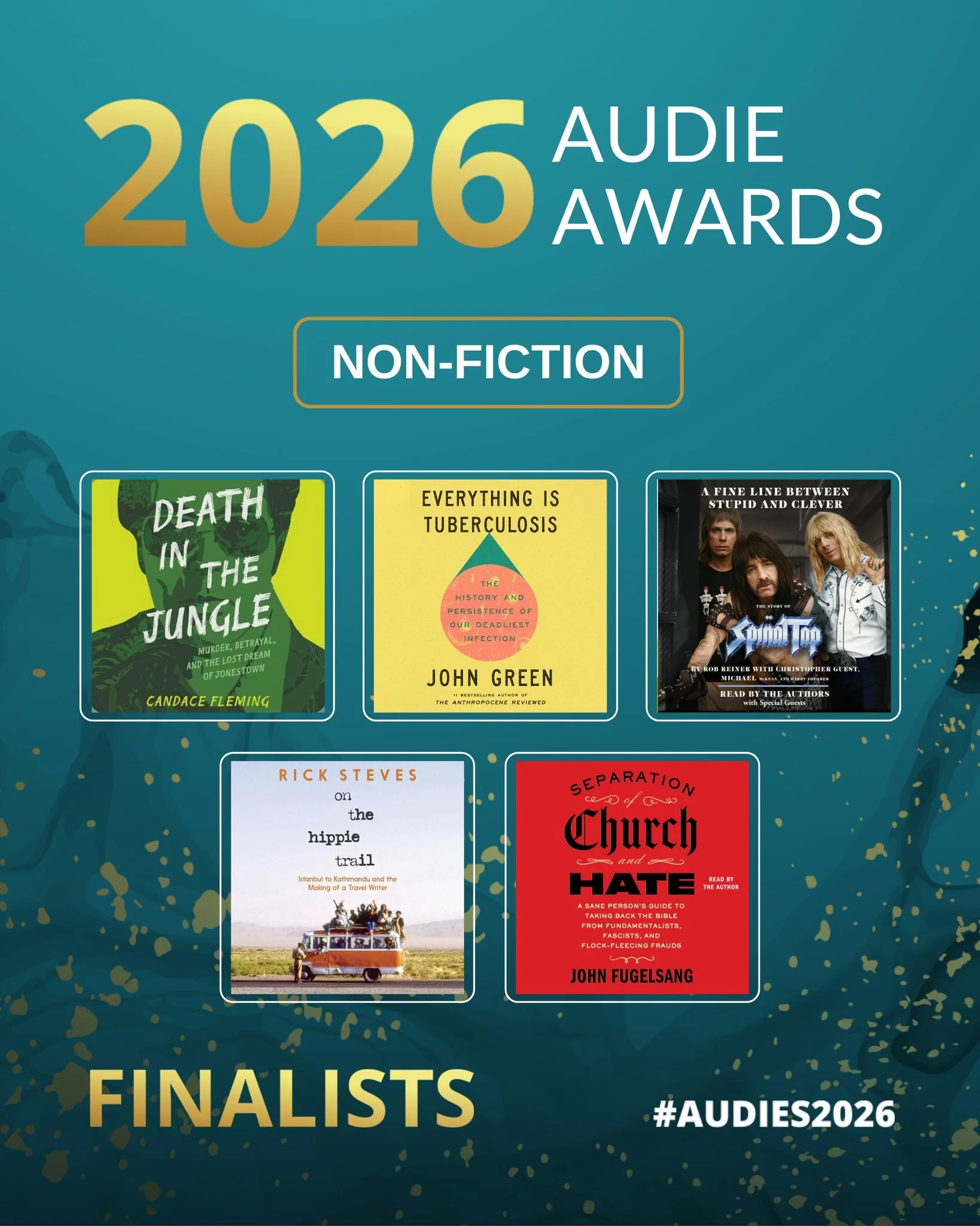 Smart, surprising, and endlessly listenable. These Non Fiction finalists prove learning can be just as gripping as any novel. 

#Audies2026 @simon.audio  @karenmurraynyc  @candaceflemingbooks  @johngreenwritesbooks  @hachetteaudio @prhaudio