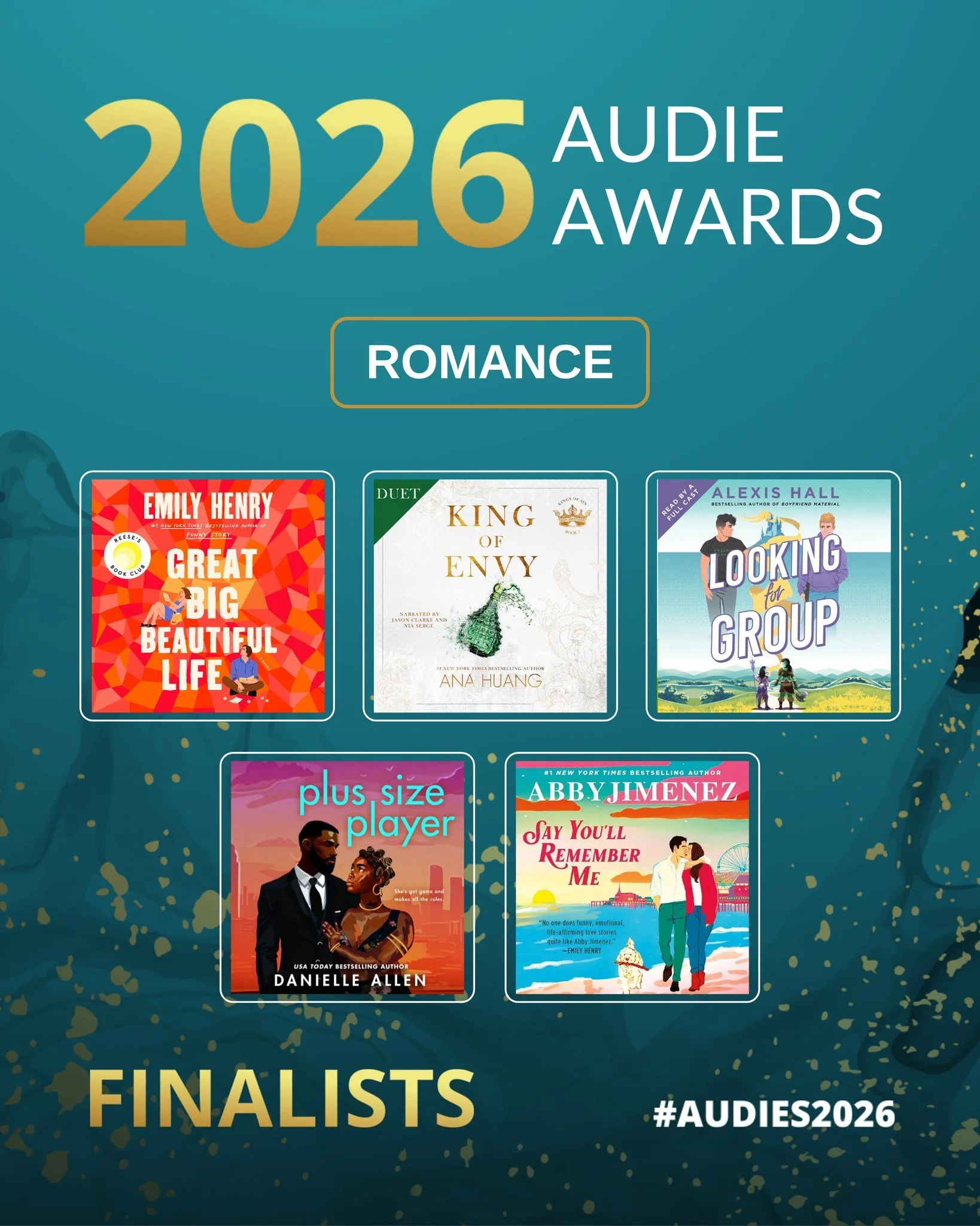 Chemistry you can hear and tension you can feel. The Romance finalists delivered swoons, sparks, and the kind of stories that make you smile in public. 

#Audies2026 @emilyhenrywrites  @justjuliawhelan  @onenightstandstudios  @authoranahuang  @source