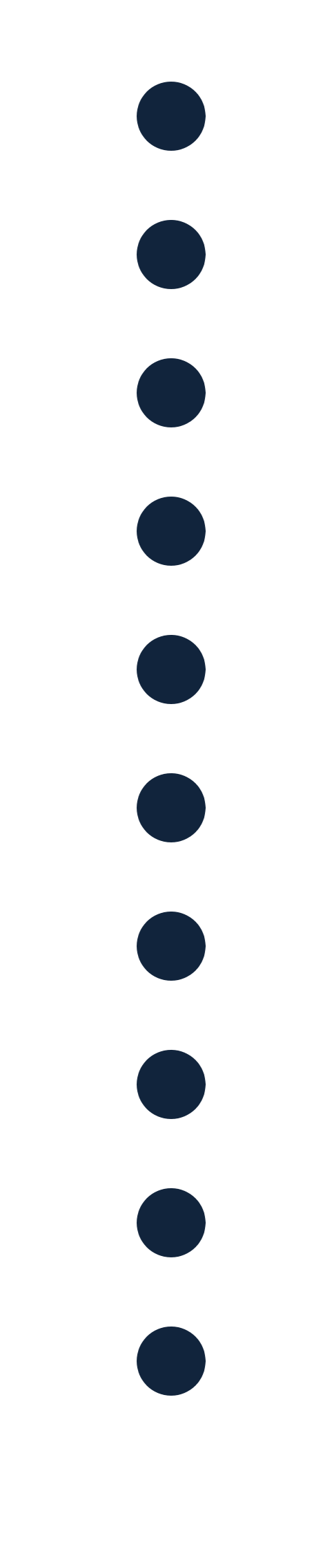 Vertical list of blue circles, evenly spaced on a black background.