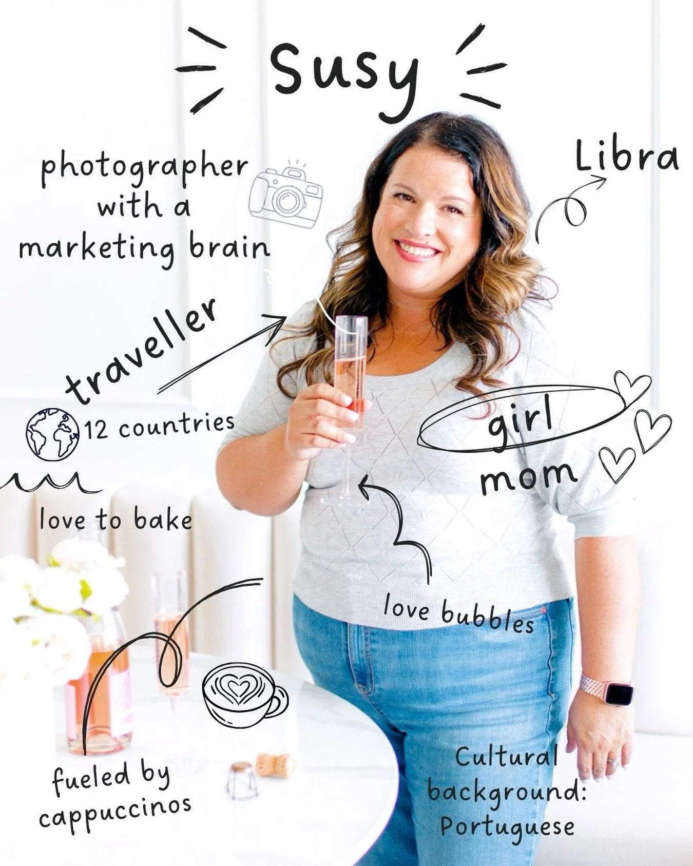 Hi, I&rsquo;m Susy 👋

Girl mom with a passport always ready ✈️
(12 countries and counting)

Portuguese roots = good food, good vibes, and never saying no to bubbly 🥂

Cappuccino is basically a personality trait at this point ☕️

And behind the came