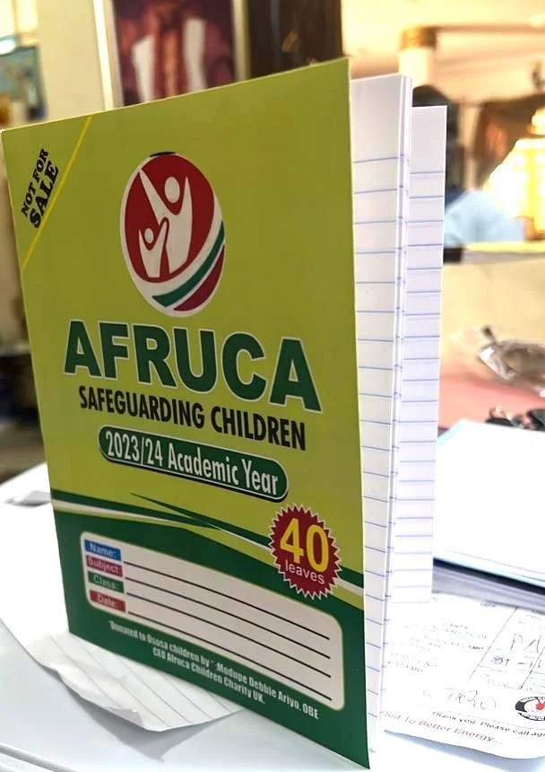 AFRUCA school material for primary school children in Ososa, Nigeria