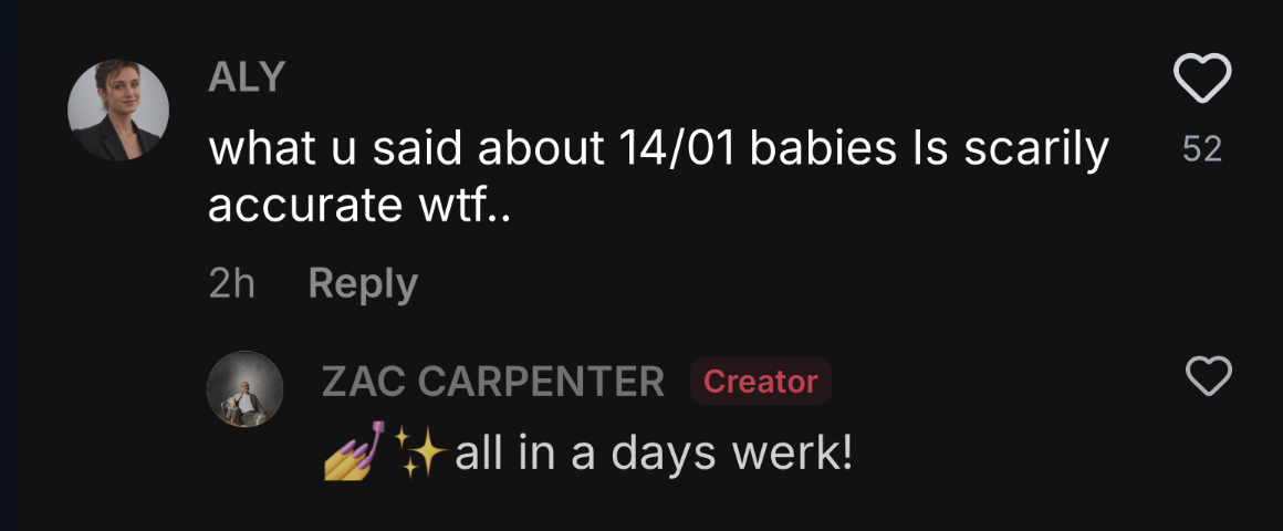 Screenshot of a social media conversation discussing the accuracy of information about babies born on January 14th.