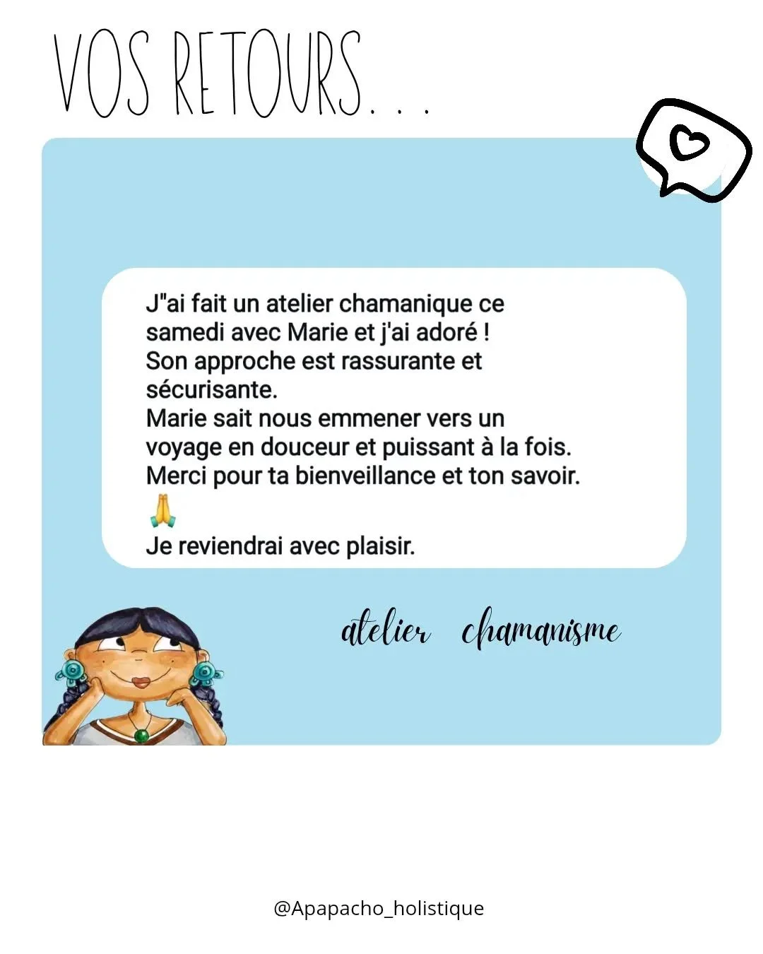VOS RETOURS 🙏✨️

Merci pour votre confiance🩷

#vosretours #Chamanisme #femmem&eacute;decine #atelierchamanisme #spiritualit&eacute;