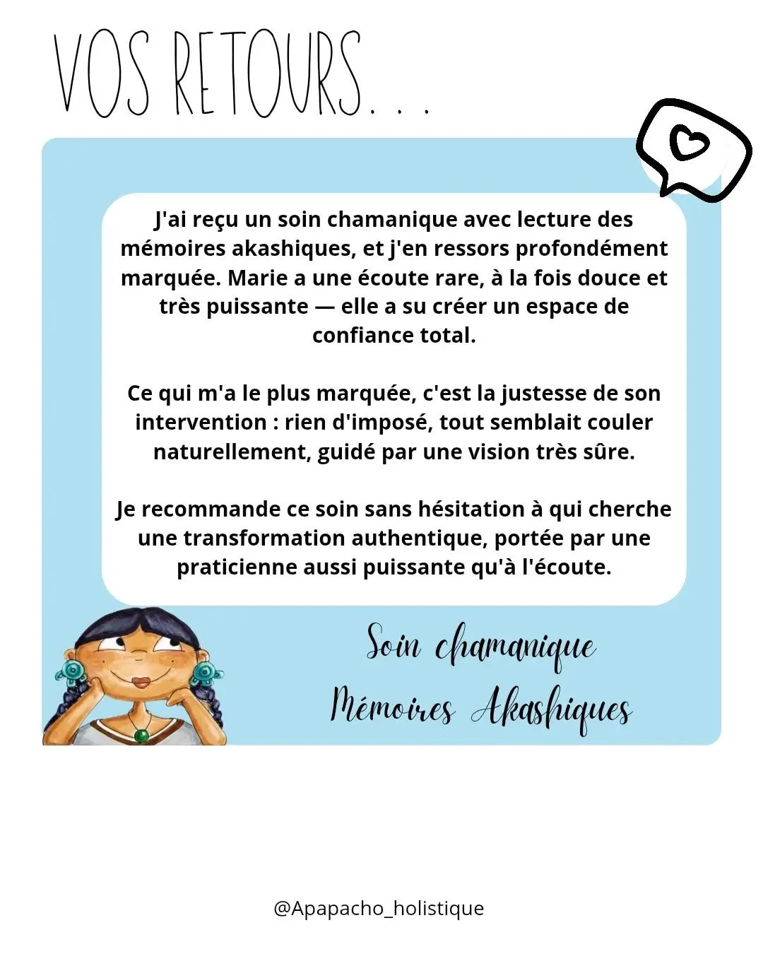 ✨️VOS RETOURS ✨️

Merci🫶
Honor&eacute;e de vous accompagner 🩷

Les accompagnements se font en pr&eacute;sentiel ou &agrave; distance/visio.

#soinholistique #chamanisme #m&eacute;moiresakashiques #m&eacute;moireskarmiques