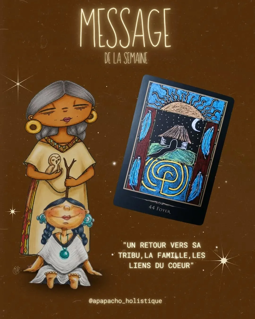 ✨️Message pour toi✨️

Un appel &agrave; revenir ou  &agrave; retrouver ta &laquo;famille&raquo; quelle soit de coeur ou de sang , un appel &agrave; l'ancrage &eacute;galement. 
Revenir &agrave; l'essentiel ,l&agrave; o&ugrave; tu te sens bien pour re