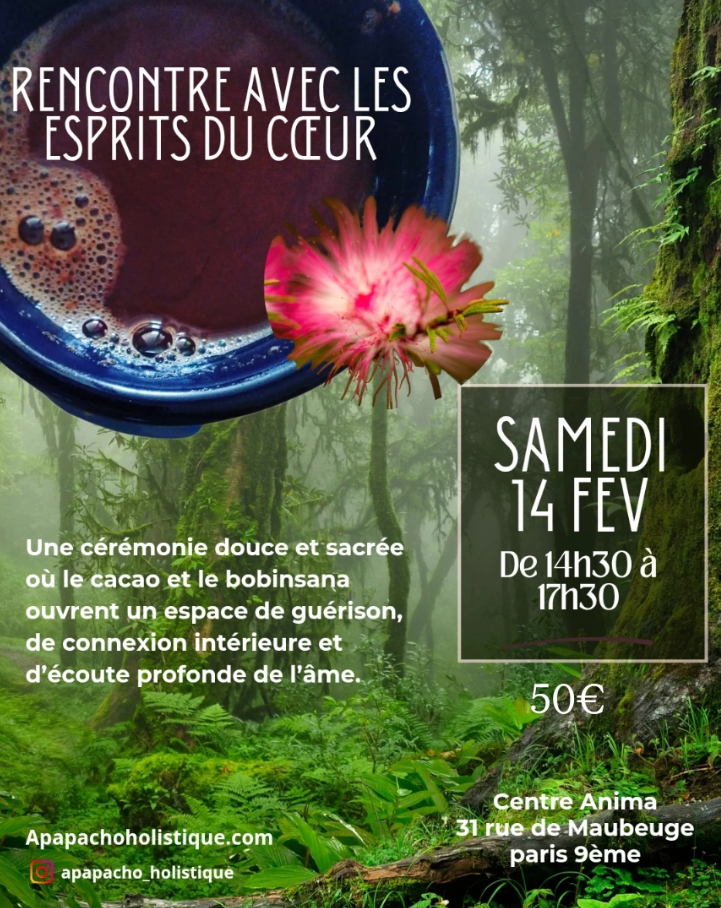 cérémonie cacao cérémonie bobinsana rituel chamanique médecine des plantes sacrées ouverture du cœur guérison émotionnelle cercle sacré rituel spirituel plantes maîtresses connexion intérieure