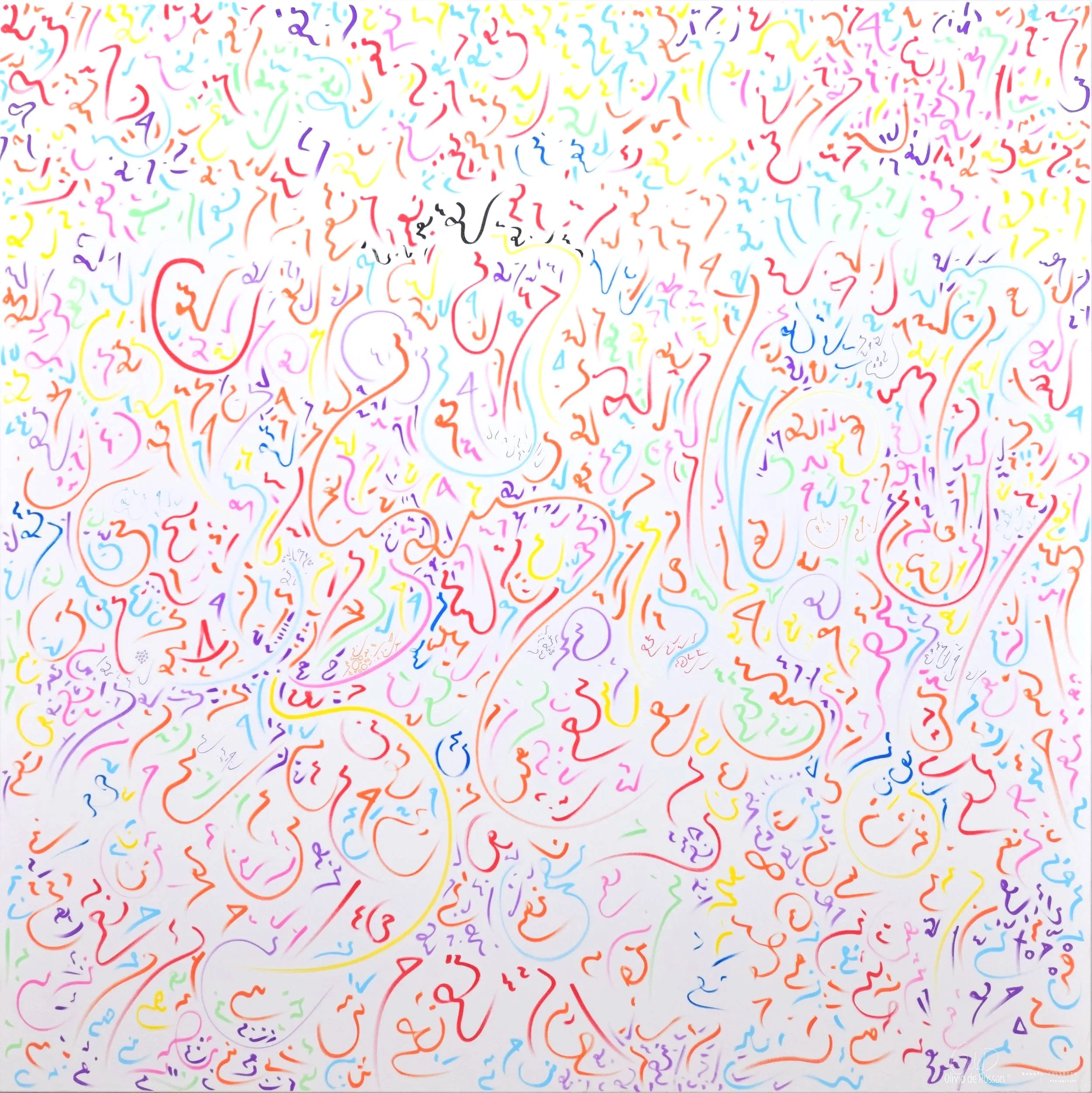 Light Language, 200x200cm, 2023, Knokke, Belgium, Acrylic on canvas, olivia-de-posson-colourful-contemporary-abstract-art