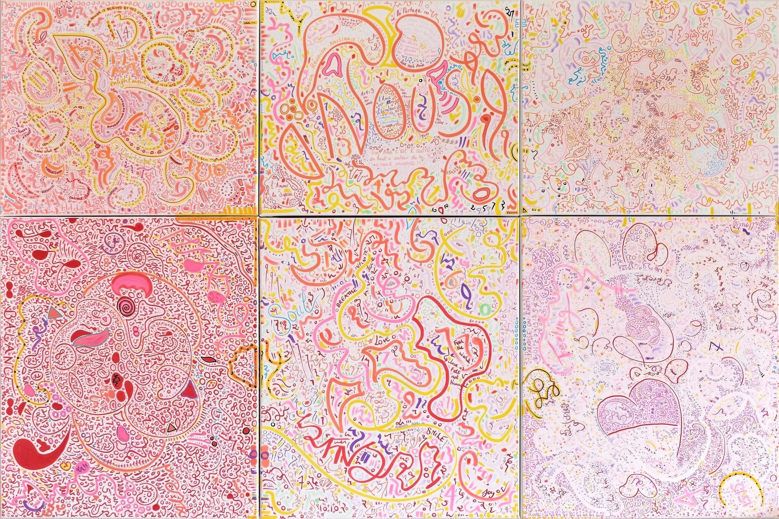 Dialogue with one's soul, Polyptych 180x120cm, 2021, Brussels, Belgium, Acrylic on canvas, olivia-de-posson-colourful-contemporary-abstract-art