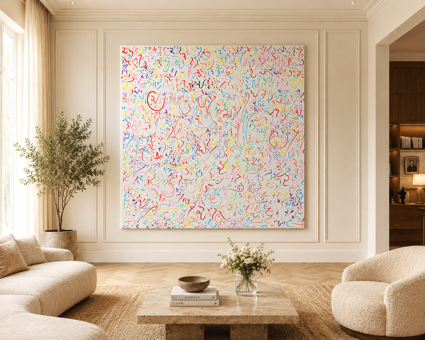 Light Language, 200x200cm, 2023, Knokke, Belgium, Acrylic on canvas, olivia-de-posson-colourful-contemporary-abstract-art