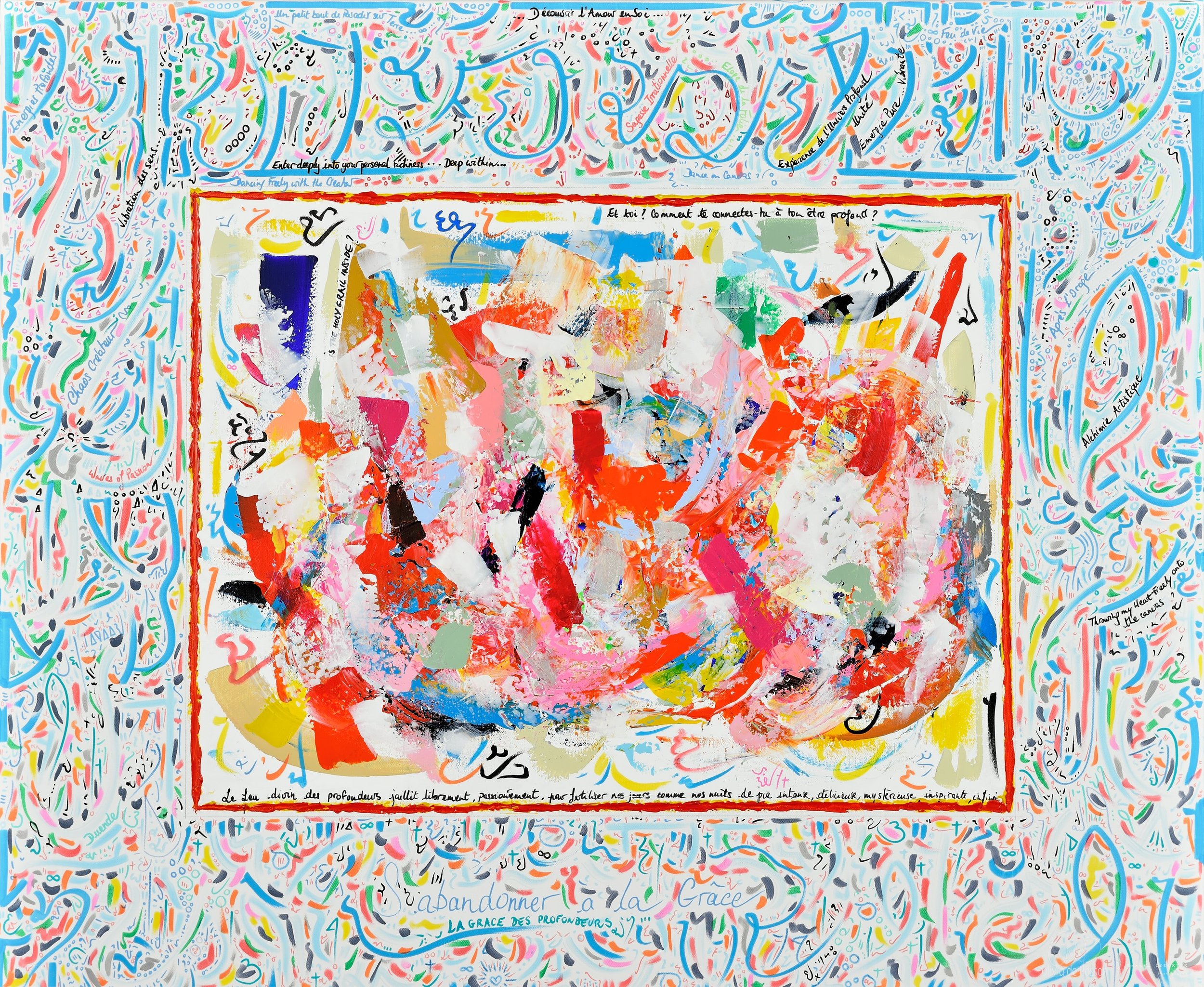 SOLD - El Duende: quand le feu des profondeurs jaillit! 120x100cm, Acrylic and Pure Energy on canvas, olivia-de-posson-colourful-spiritual-energy-art
