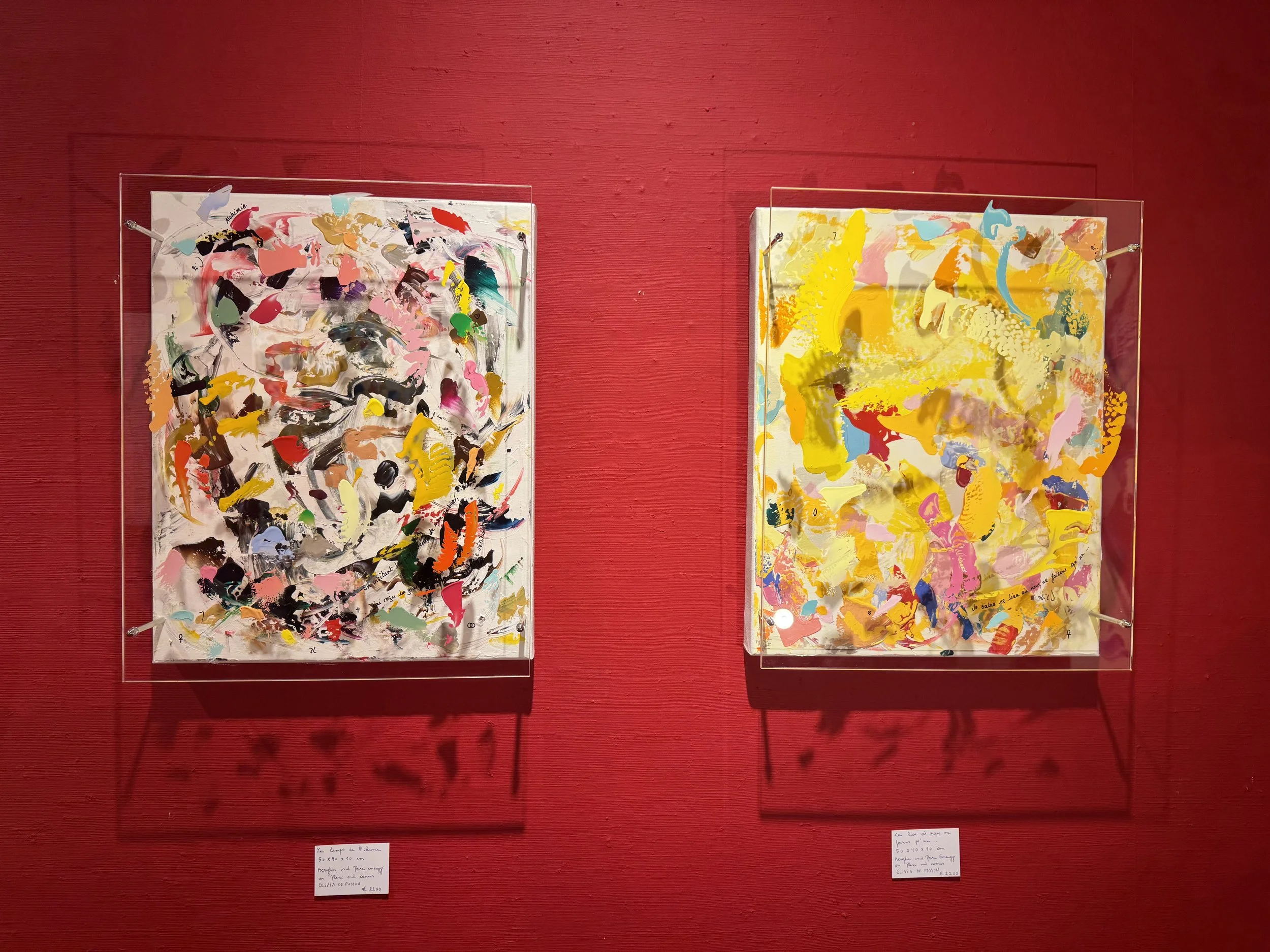 Le temps de l'alliance + Ce lieu où nous ne faisons qu'un, 50x40x10cm each, 2024, Brussels, Belgium, acrylic on Plexi & canvas, Olivia-de-posson-abstract-contemporary-colorful-art