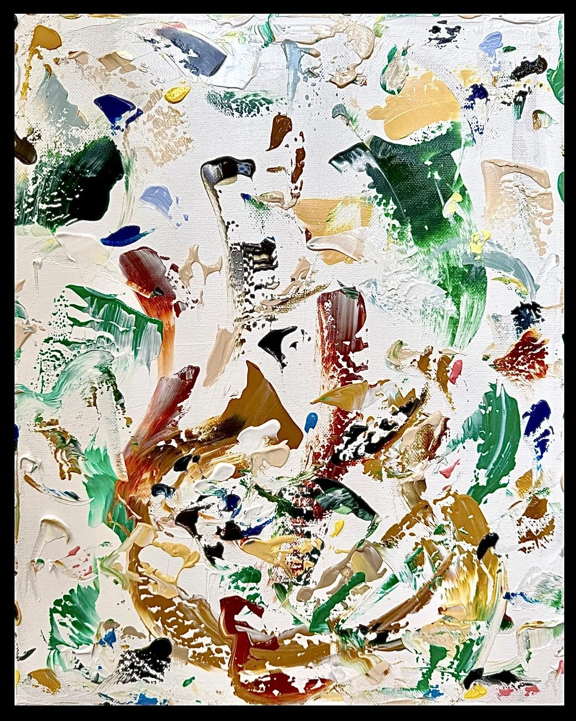 Sous les eucalyptus, le bois souffle une cadence à travers mes doigts, 41x33cm, 2026, Paioes, Portugal, acrylic on canvas, Olivia-de-posson-abstract-contemporary-colorful-art