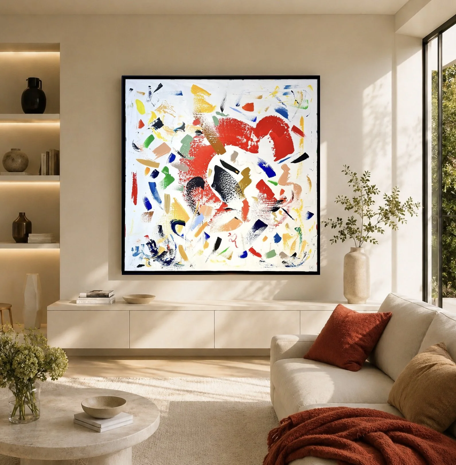 Alive, 144x144cm, Brussels & Knokke, Belgium, 2022 & 2026 Olivia-de-posson-abstract-contemporary-colorful-art