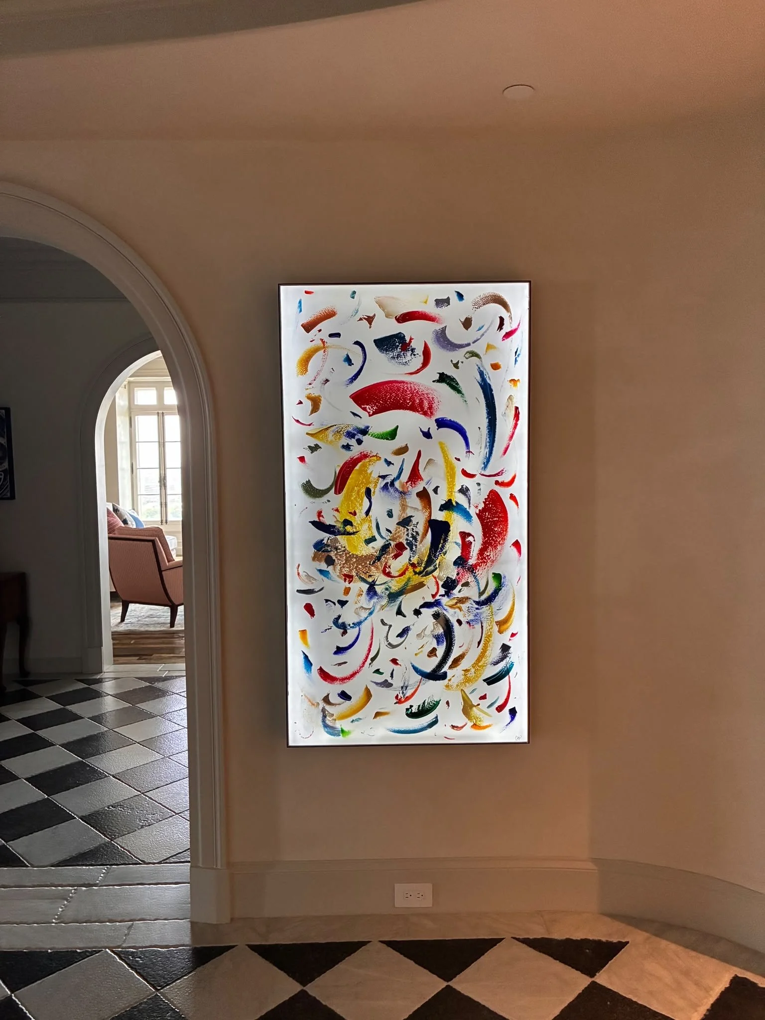 SOLD (Houston, Texas) - The Light Between Us, Pair, 150x80cm each - 2026, Knokke le Zoute, Belgium, acrylic on Led canvas, Olivia-de-posson-abstract-contemporary-colorful-art