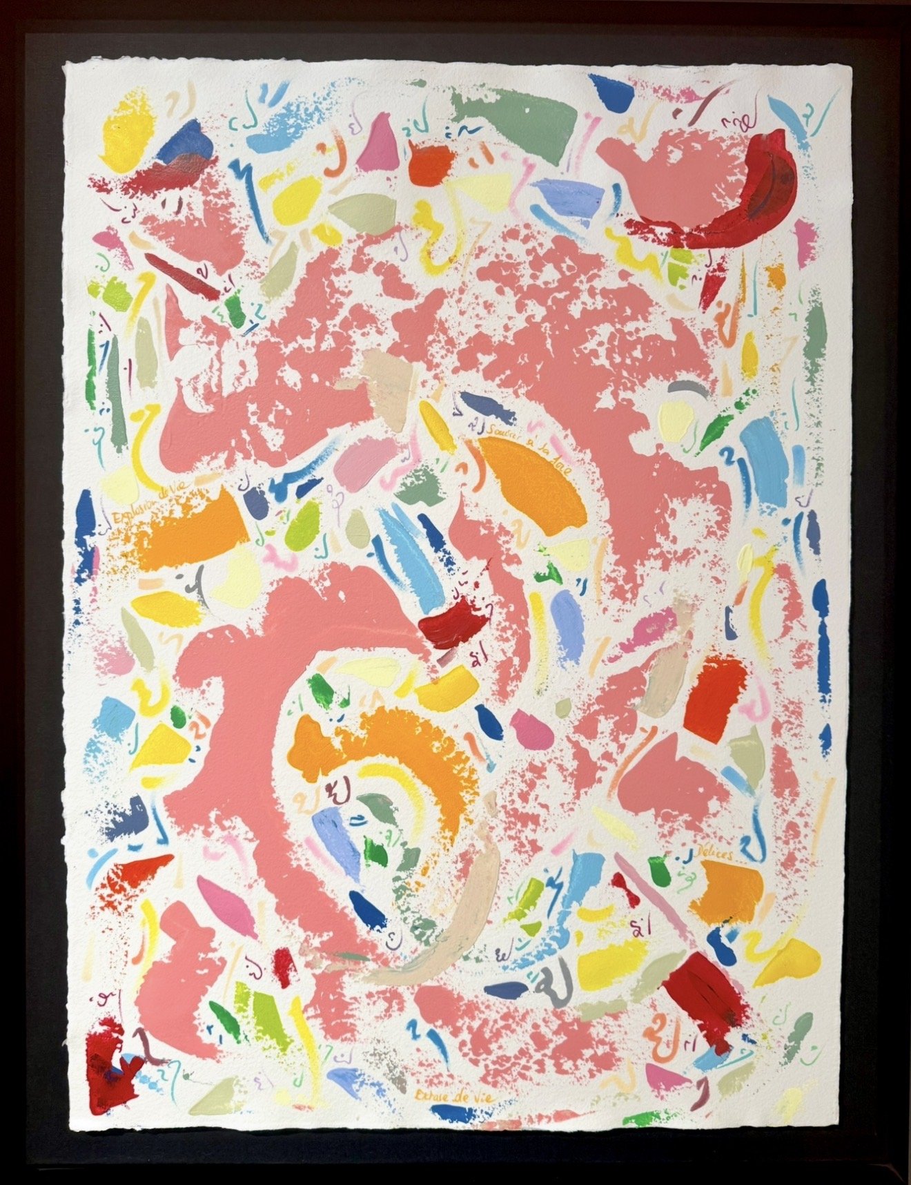 Extase de vie, 60x80cm, 2023, Brussels, Belgium, acrylic on paper, Olivia-de-posson-abstract-contemporary-colorful-art