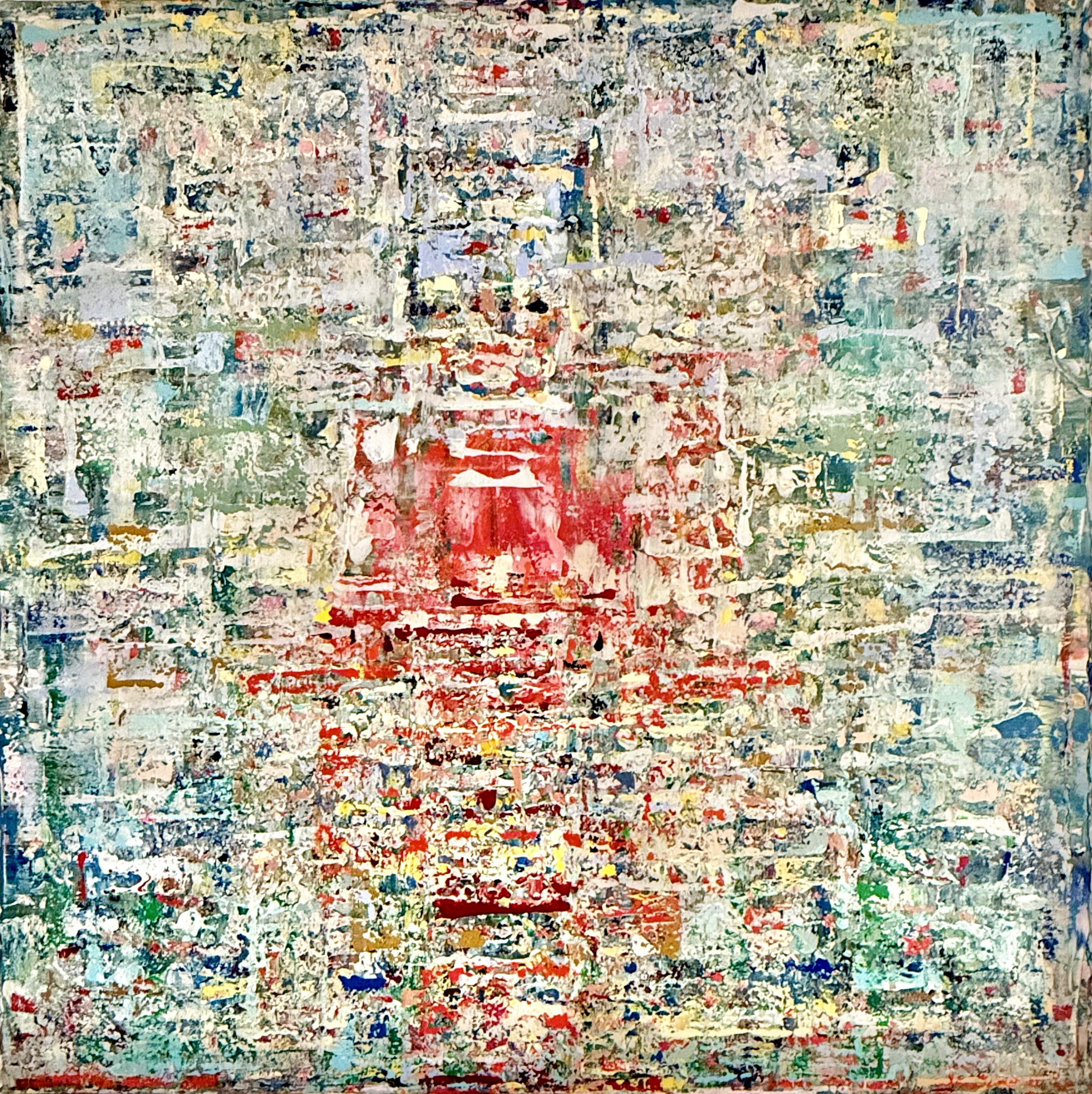 SOLD - Portée par l'instant, 120x120cm, 2026, Knokke-le-Zoute-Belgium,  acrylic on canvas, Olivia-de-posson-abstract-contemporary-colorful-art