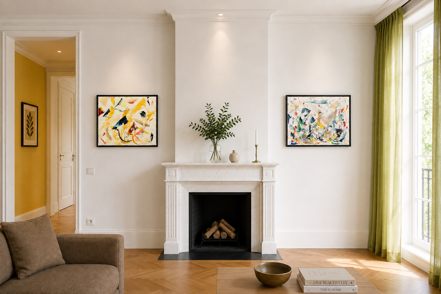 simulation - Left: Solar Signs / Right: Beyond the mist, 40x50cm, Sintra & Knokke, 2026 Olivia-de-posson-abstract-contemporary-colorful-art