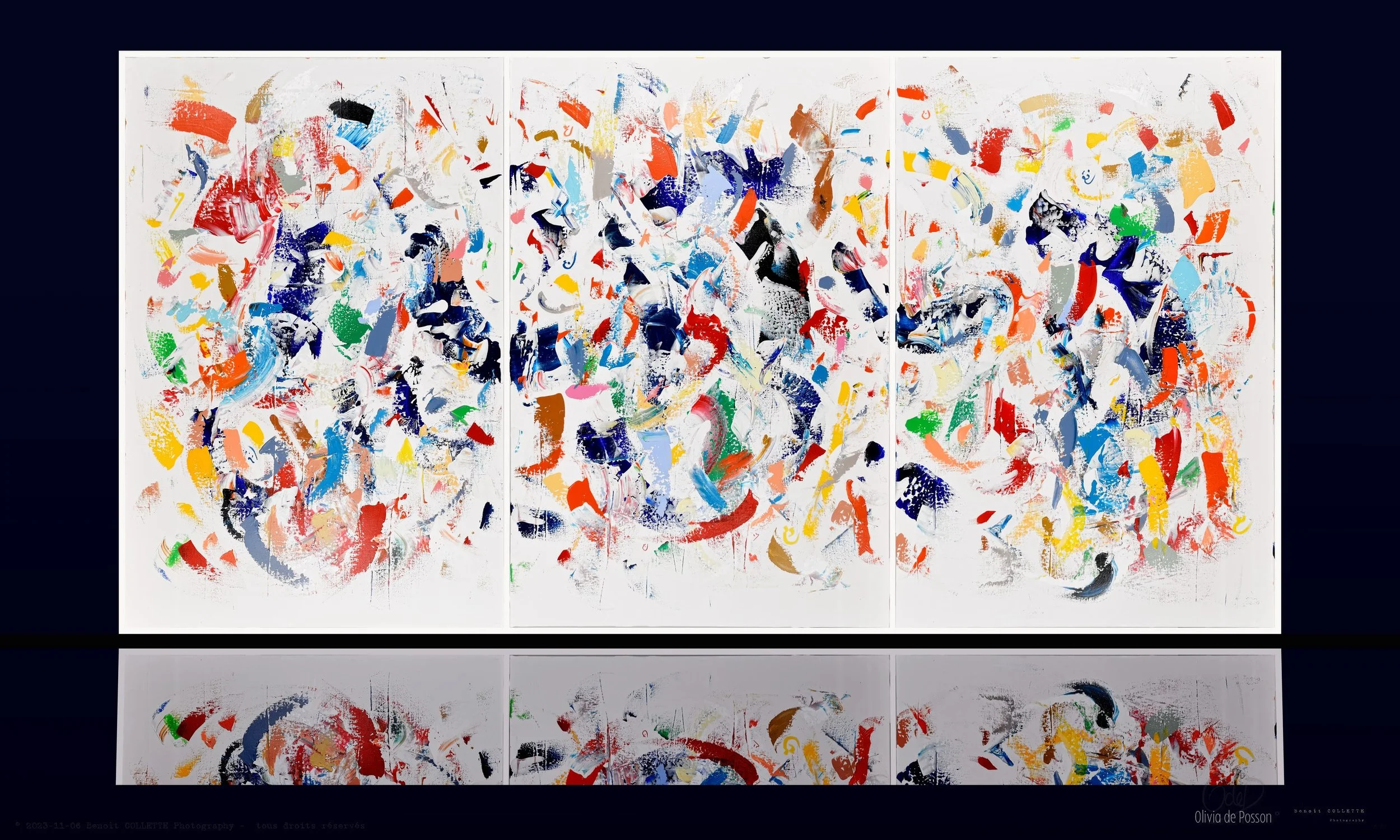 SOLD - Re-membering the Self! Triptych, 300x150cm, Acrylic & Pure Energy on Canvas, olivia-de-posson-colourful-spiritual-energy-art